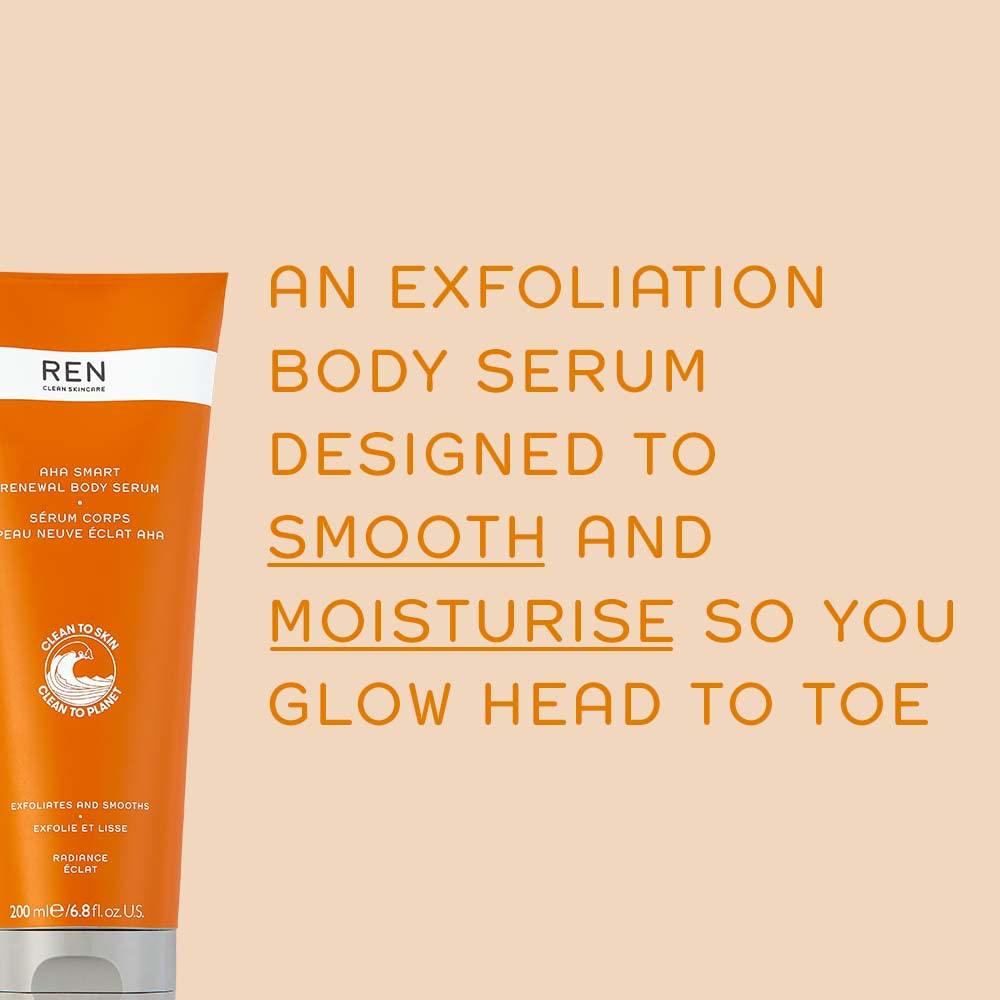 REN Clean Skincare AHA Face & Body Serum - Brightening Facial Treatment & Smart Renewal Body Exfoliator with AHAs/BHAs | Hydrates, Evens Skin Tone | Perfect for Daily Skincare Routine & Resurfacing Treatment