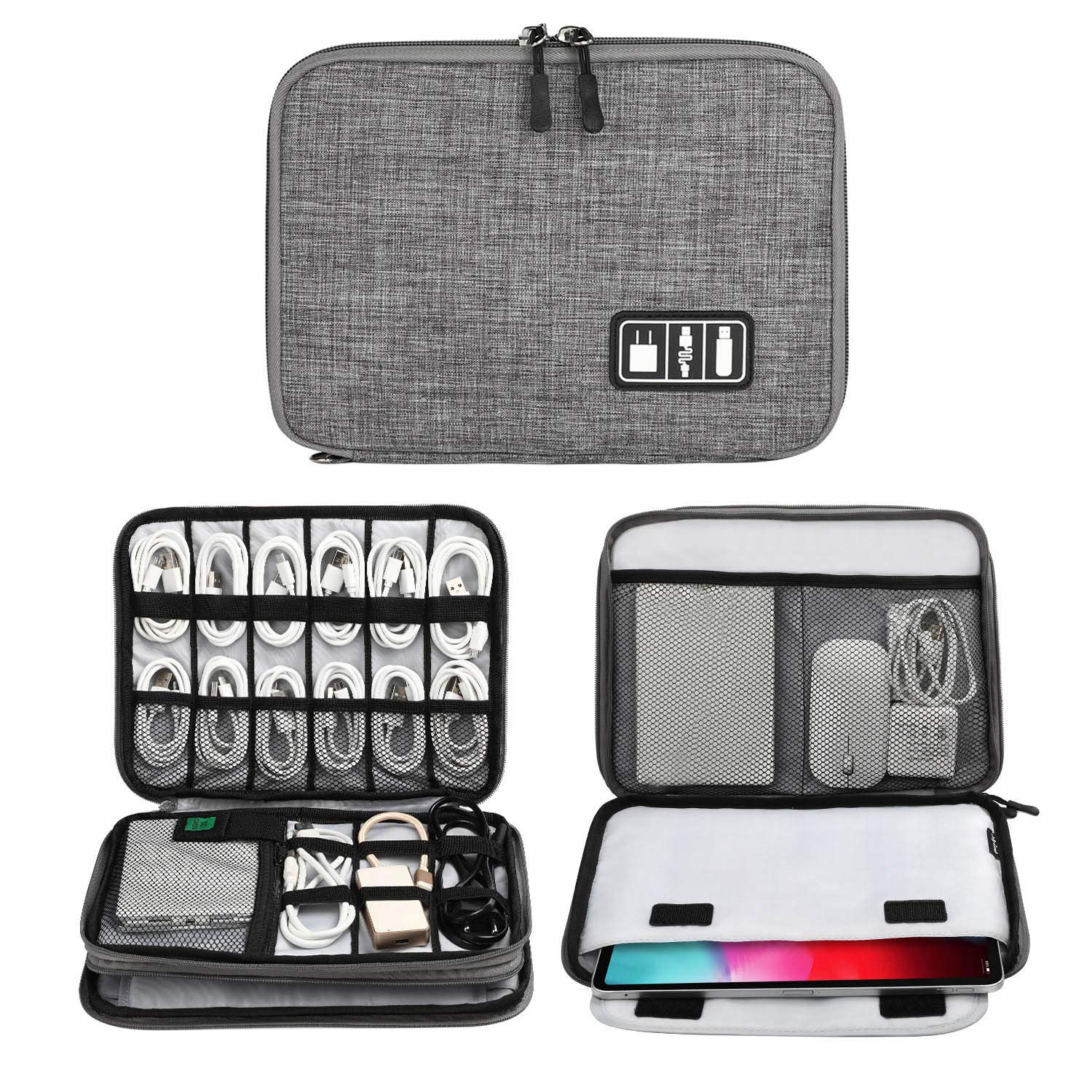 Waterproof Large Electronics Organizer Bag - Travel Cable Storage for Charging Cables, Cellphones & iPad Pro 11