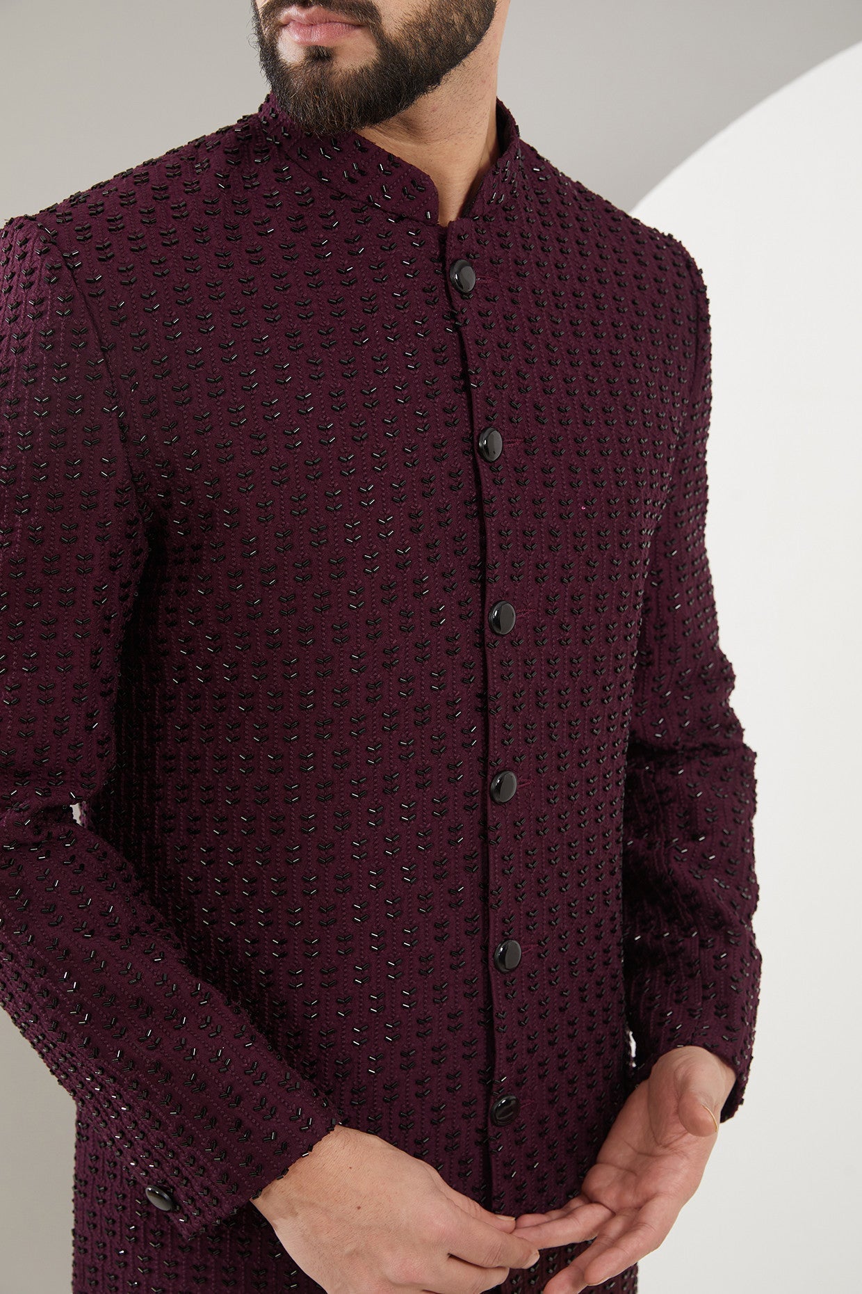 Elegant Maroon/Wine Cut Dana Sherwani for Men - Perfect for Weddings, Festivals & Special Occasions