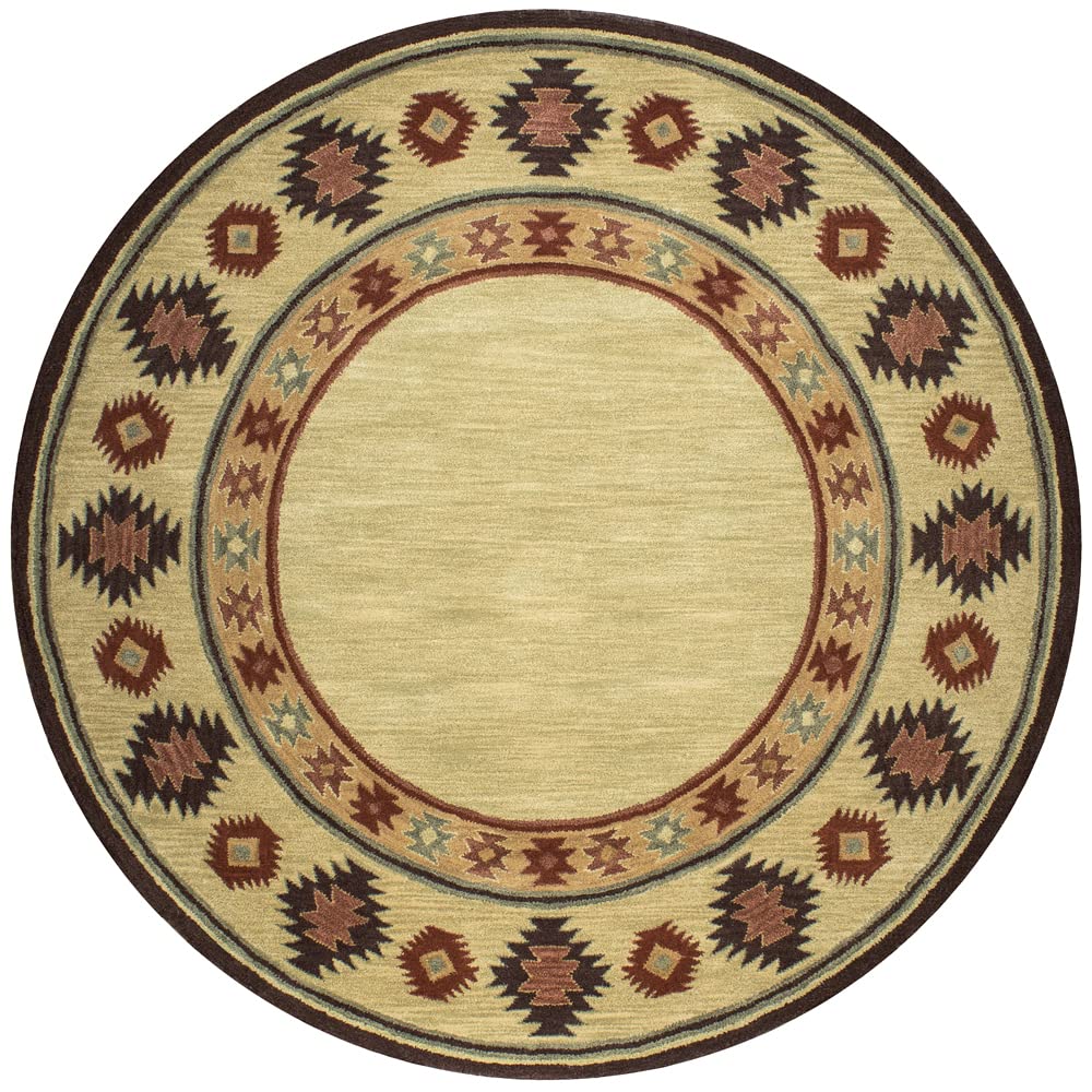 Southwestern Tribal Tan Wool Hand-Tufted Round Area Rug 8' x 8' - Southwestern Style Home Decor for Living Room, Bedroom & Boho Chic Spaces