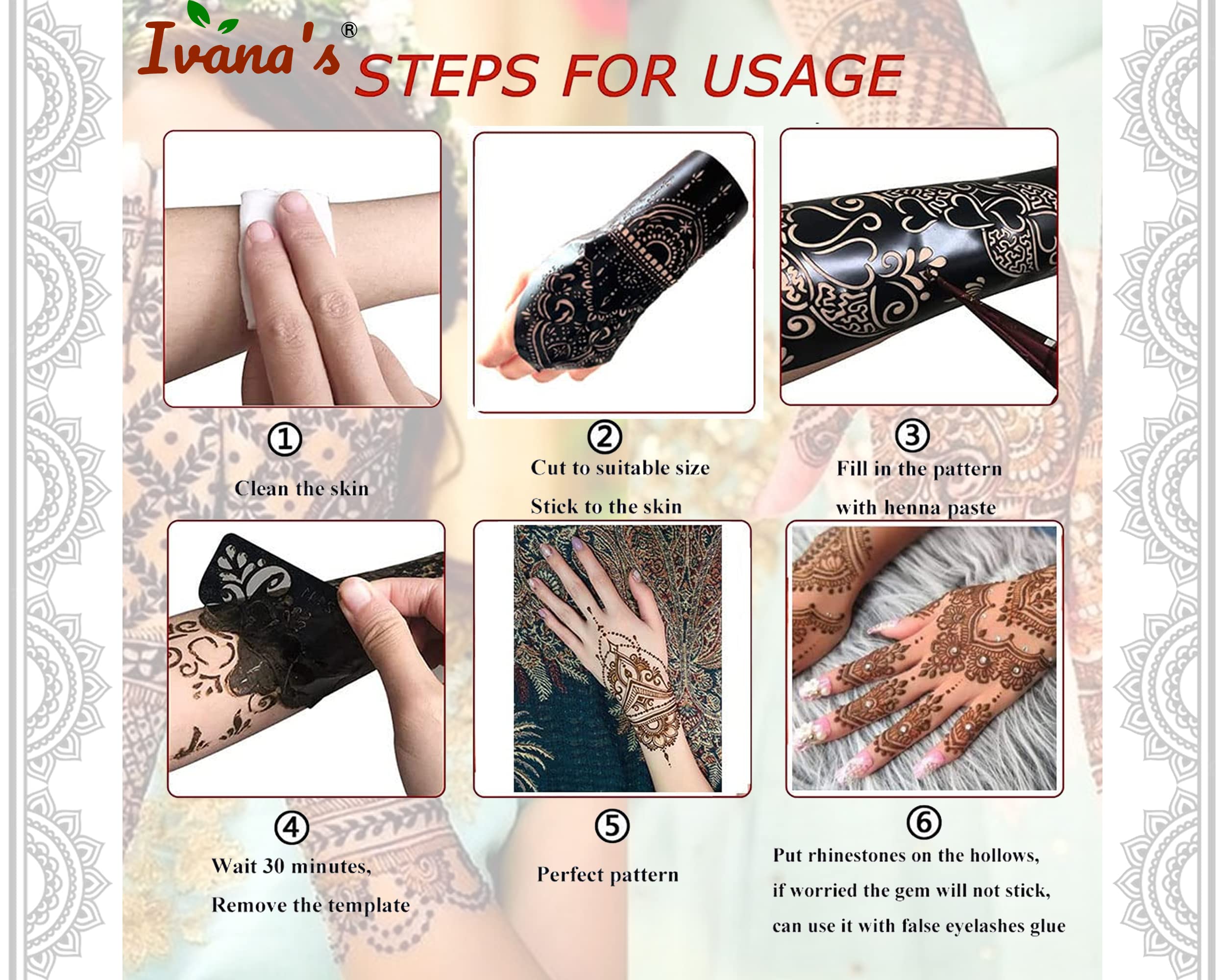 20Pcs Reusable Henna Stencil Kit - Latest Mehandi Designs for Girls, Women, Kids & Teens | Perfect for Parties, Weddings & Festive Body Art (D-2020)