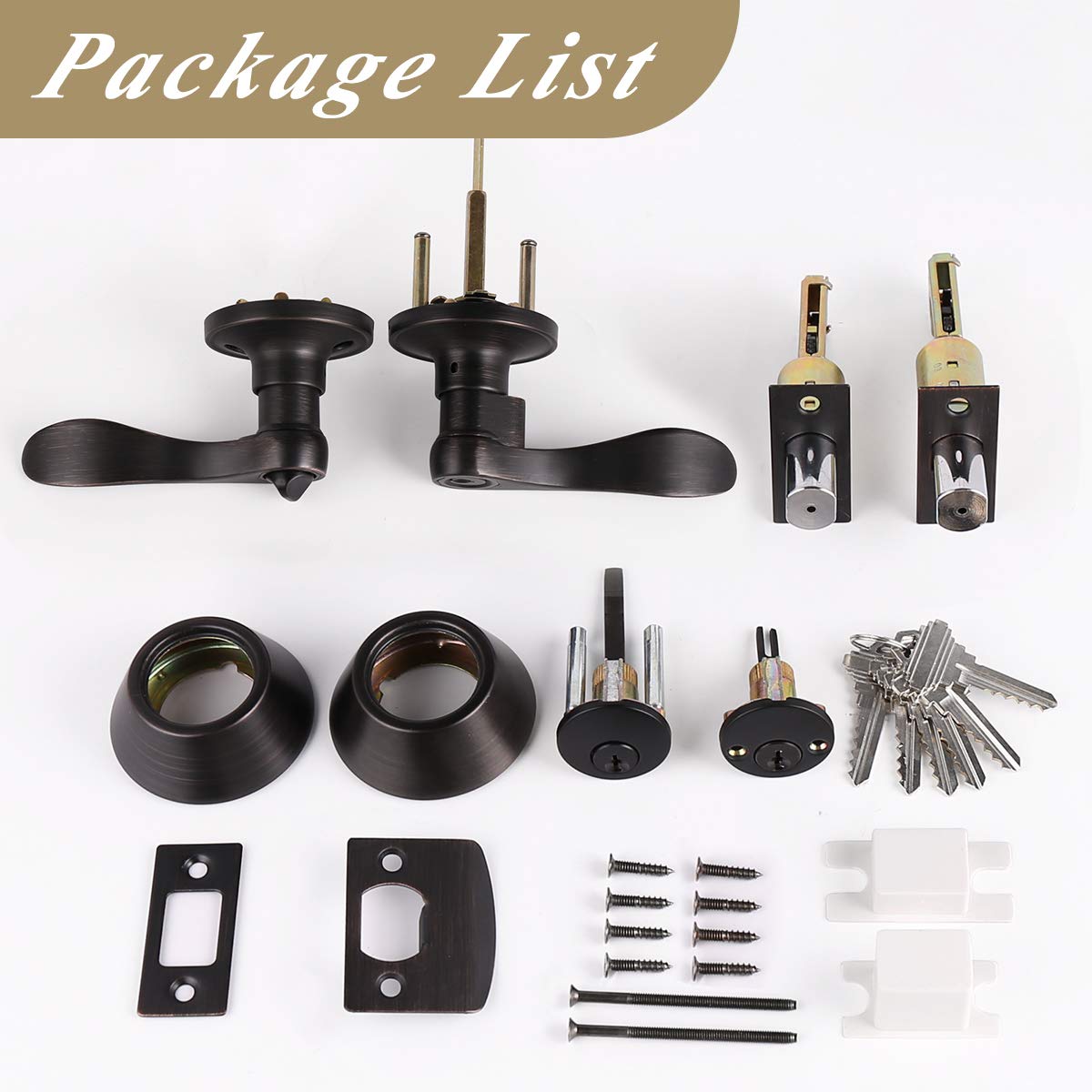 4 Sets Oil Rubbed Bronze Entry Door Lever & Deadbolt Combo Pack - Keyed Alike Exterior/Interior Handlesets with Wave Design - Perfect for Home Security, Apartments & Office Buildings (Contractor Pack)