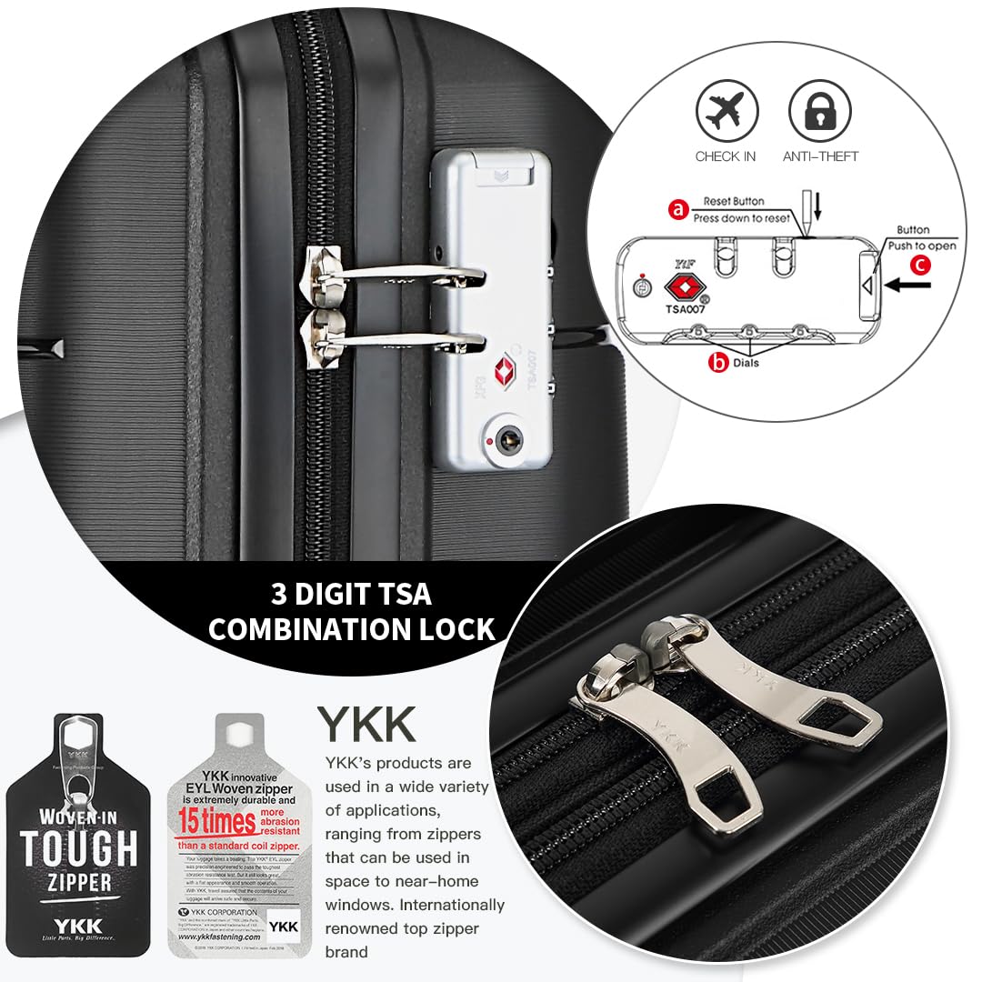 Somago Lightweight Hardside Luggage Set with Packing Cubes - Polypropylene Suitcase with Double Spinner Wheels & TSA Lock (Classic Black) - Perfect for Business Travel, Family Vacations & International Trips