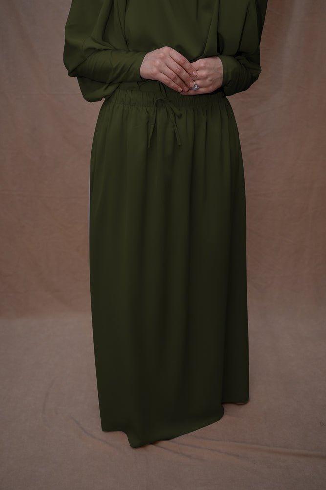 Army Green Moira Prayer Umrah Gown with Niqab - Islamic Modest Dress for Women - Perfect for Hajj, Umrah, Prayer & Religious Ceremonies