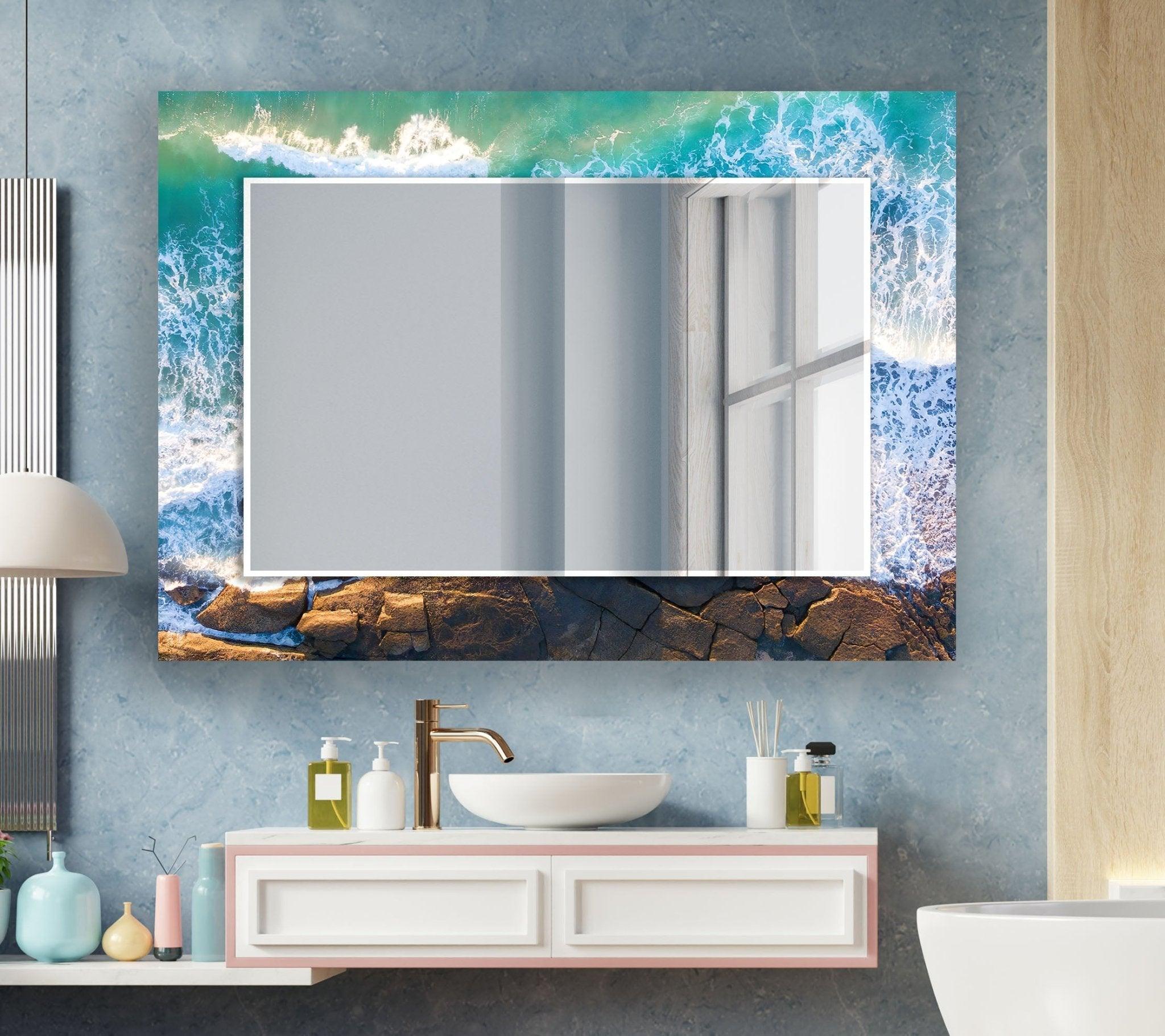Abstract Sea Waves Wall Mirror - Coastal Decor for Living Room, Bedroom & Bathroom - Modern Ocean Wave Design for Home & Office Decor