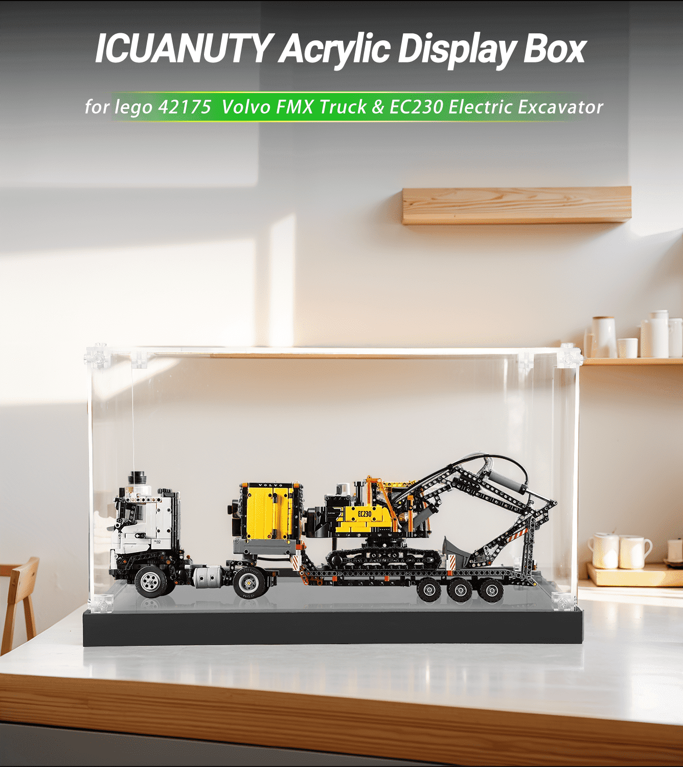 LEGO Volvo FMX Truck & EC230 Electric Excavator 42175 Display Case - Premium Acrylic Showcase for LEGO Technic Models - Perfect for Home Decoration, Office Display & Collector's Showcase