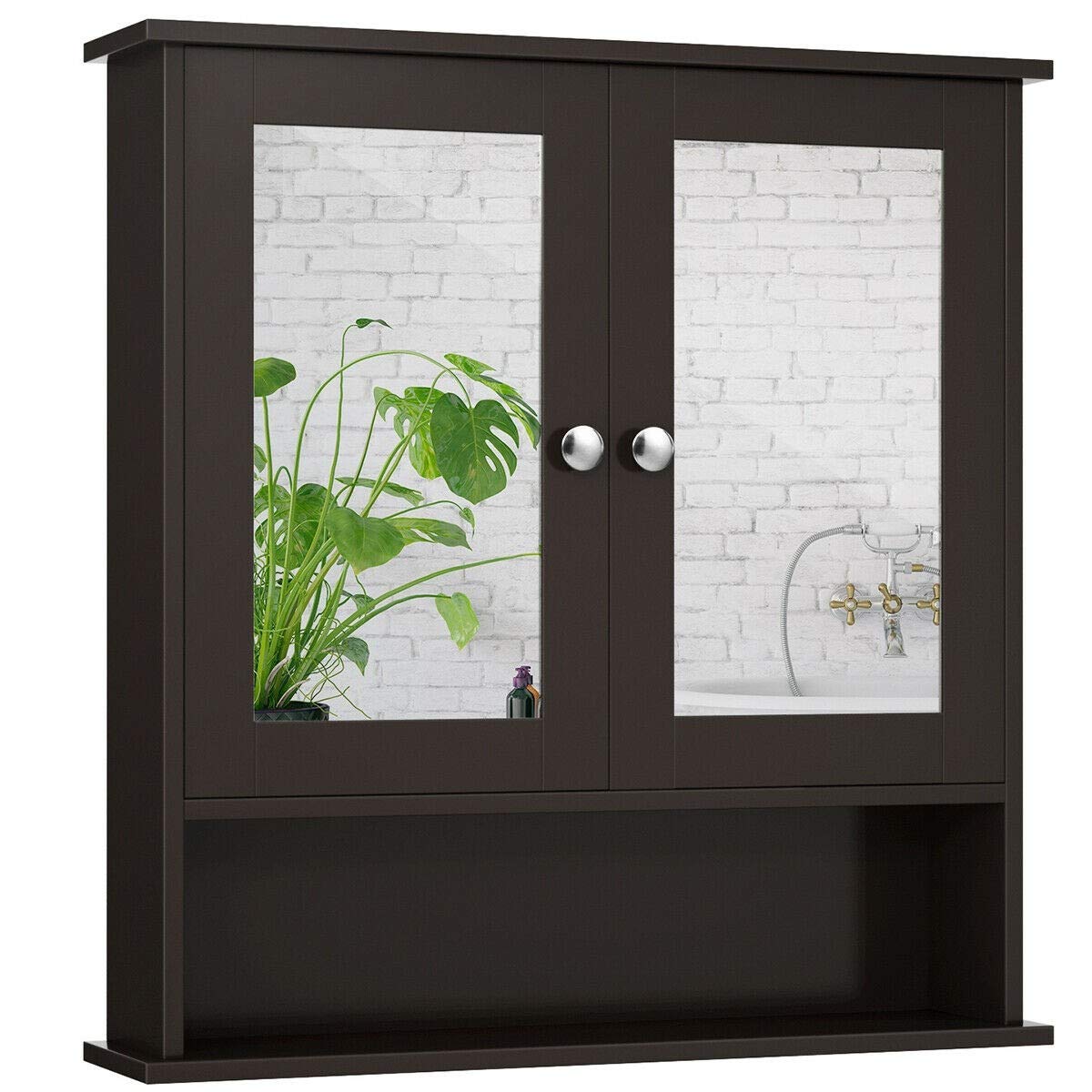 Wooden Mirror Cabinet for Bathroom - Double Door Wall Mounted Storage Organizer with Adjustable Shelves, 22 x 5 x 23 Inches, Brown - Perfect for Small Bathrooms & Vanity Organization