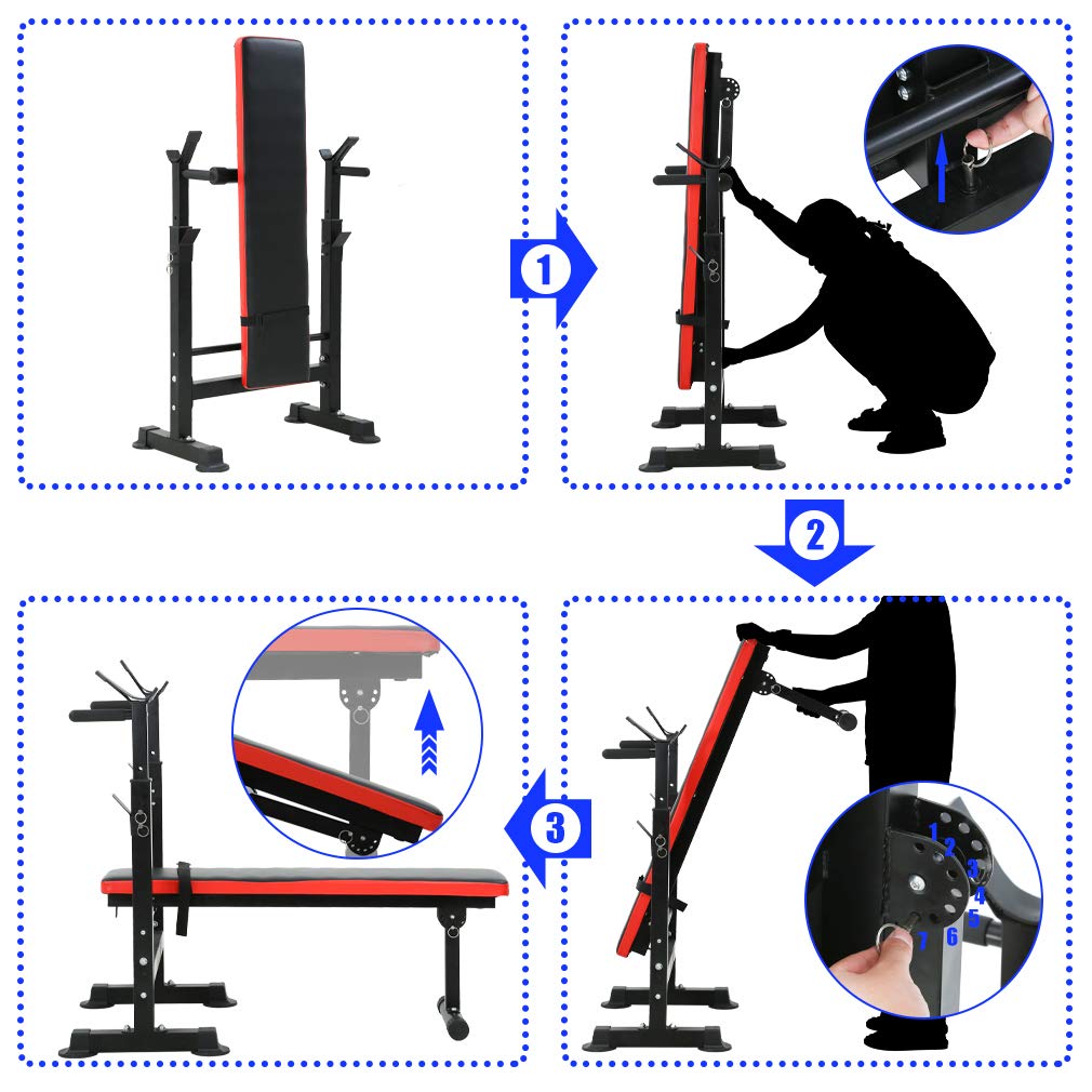 Adjustable Weight Bench for Full Body Workout - Olympic Folding Barbell Rack Stand for Home Gym Strength Training | Perfect for Squats, Bench Press & Home Fitness Routines