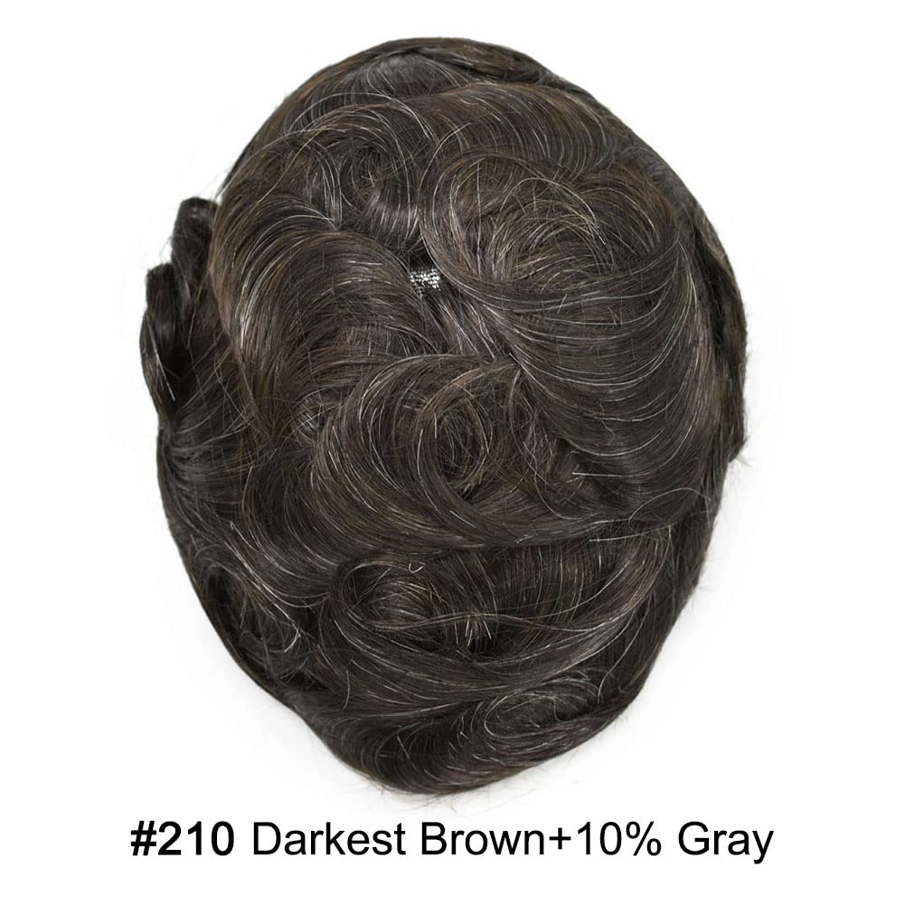 Premium Real Human Hair Toupee for Men - Ultra Thin Skin V-Looped Hair System, 8