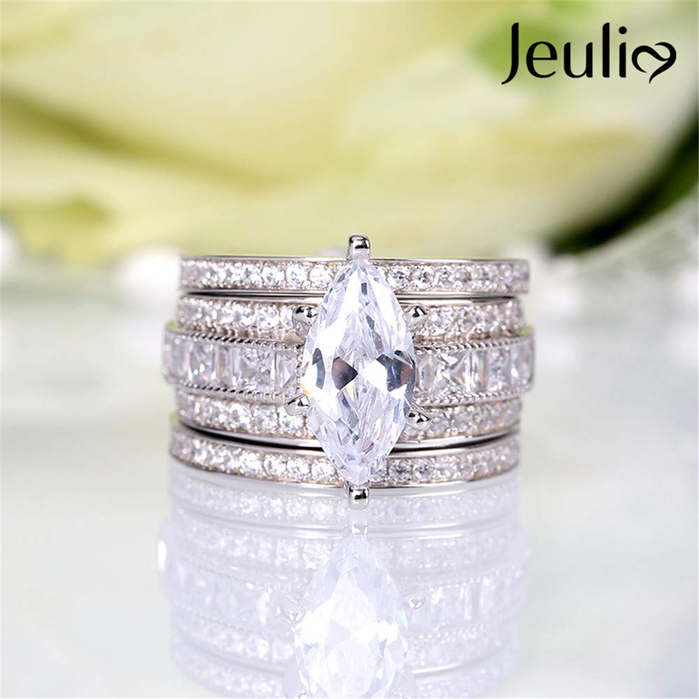 2 Carat Marquise Cut Cubic Zirconia 3PC Wedding Ring Set for Women - Sterling Silver Oval CZ Engagement Rings, Bridal Set with Solitaire Diamond Anniversary Promise Rings & Jewelry Box - Perfect for Proposals, Weddings, Anniversaries & Special Occasions