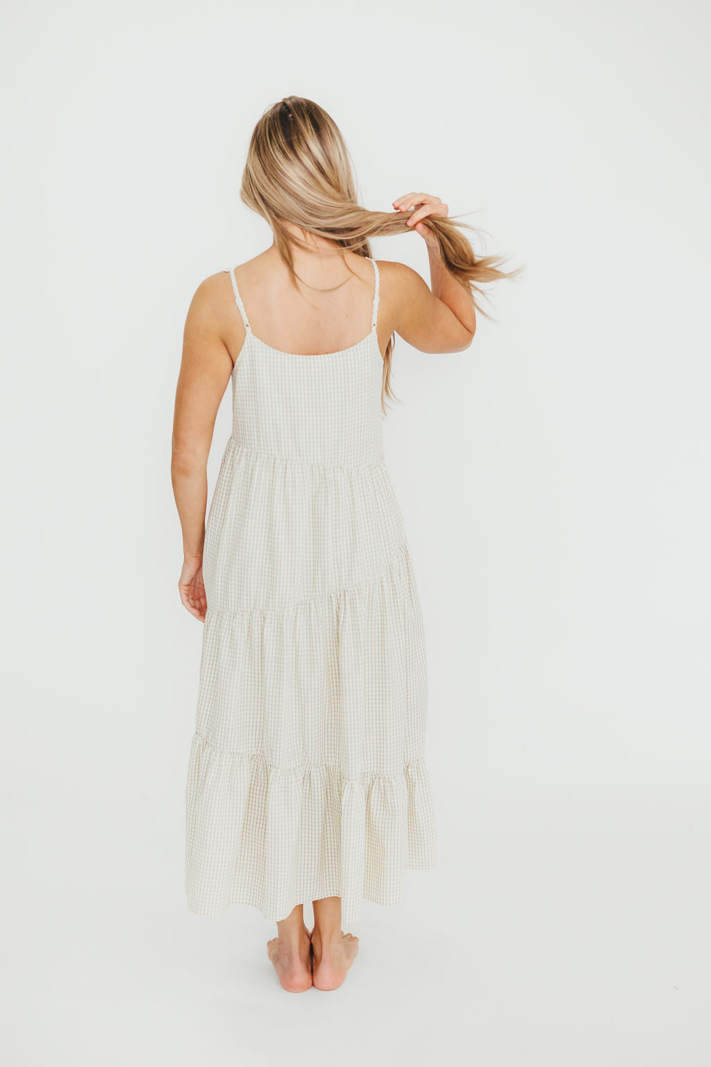 Chesney Midi Dress in Taupe & Cream - Elegant Casual & Office Wear for Women | Perfect for Work, Date Night & Special Occasions