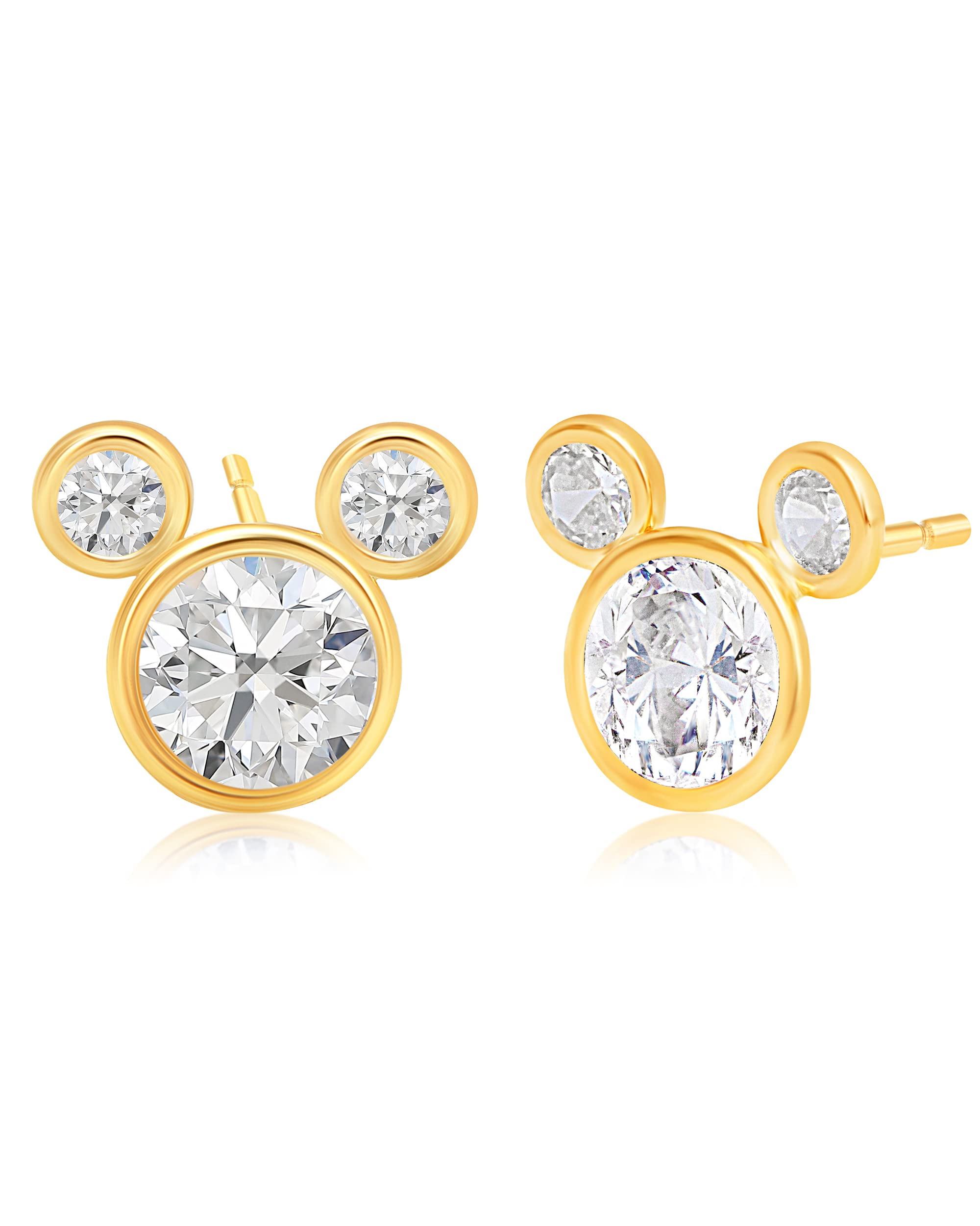 Disney Mickey & Minnie Mouse 10k Yellow Gold Cubic Zirconia Stud Earrings - Elegant Disney Jewelry for Women, Perfect for Gifts, Parties & Everyday Wear