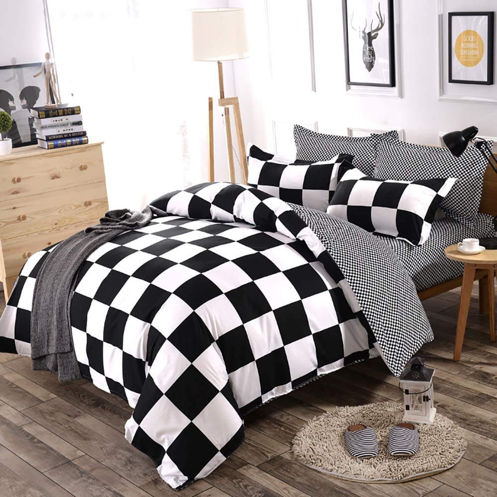 King Size Black and White Checkered Plaid Duvet Cover Set - Reversible Modern Microfiber Comforter Cover with 2 Pillow Shams - Boys' Bedding for Cozy Bedroom Decor - Perfect for Teens, Dorms & Guest Rooms