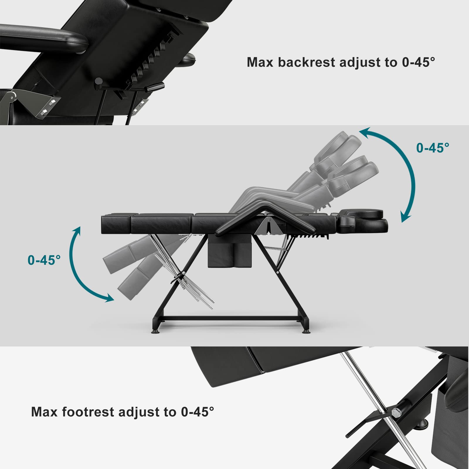 Paddie Adjustable Facial Bed Tattoo Table with Split Legs & Storage Pocket - Professional Spa Massage, Lash Extensions, Microblading & Pedicure Table for Estheticians - Perfect for Salon, Home Spa & Beauty Treatments (Black)