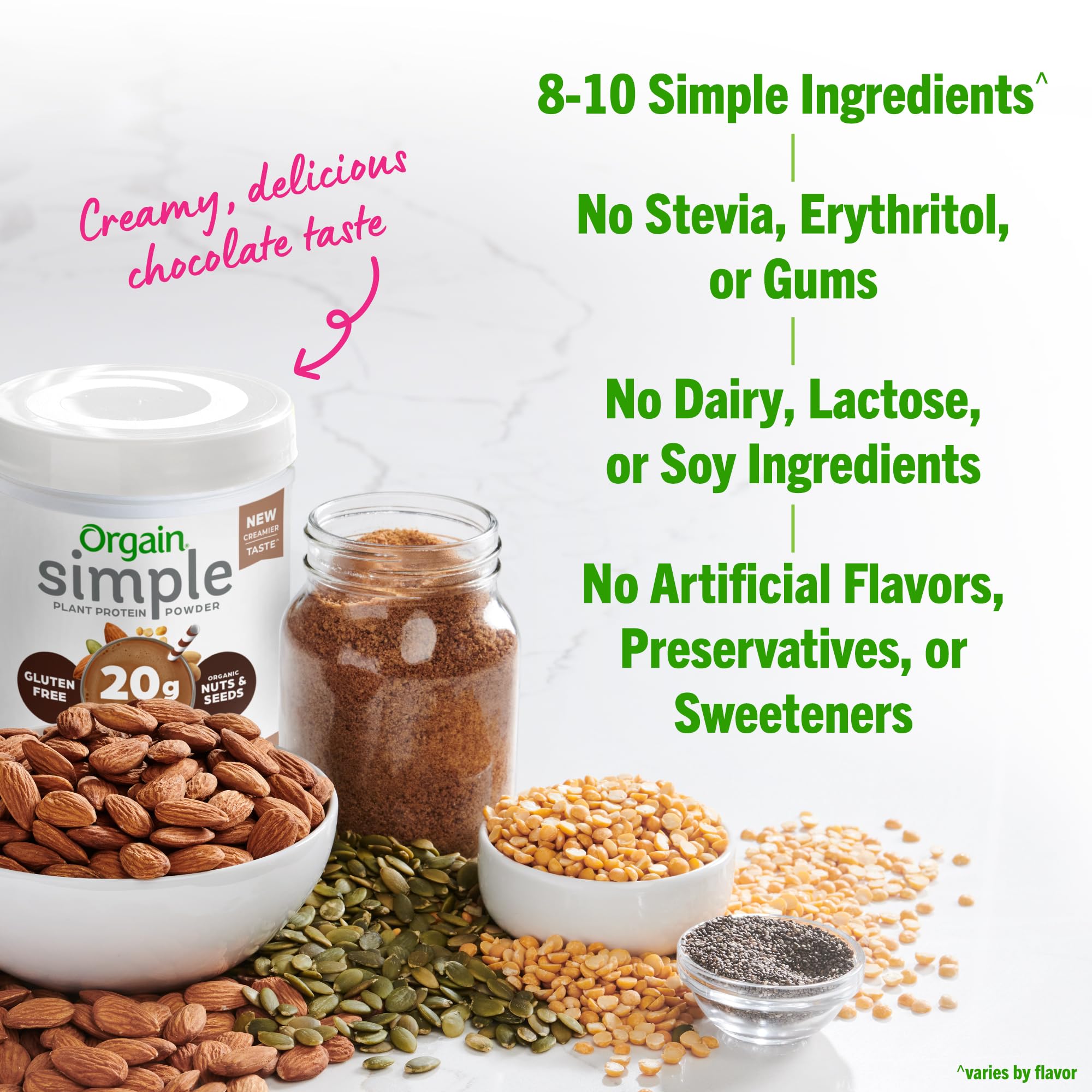 Orgain Organic Simple Vegan Protein Powder, Chocolate Flavor - 20g Plant-Based Protein Powder, Gluten Free, Dairy Free, No Artificial Sweeteners, 1.25 lb (Packaging May Vary) | Ideal for Smoothies, Baking & Post-Workout Recovery