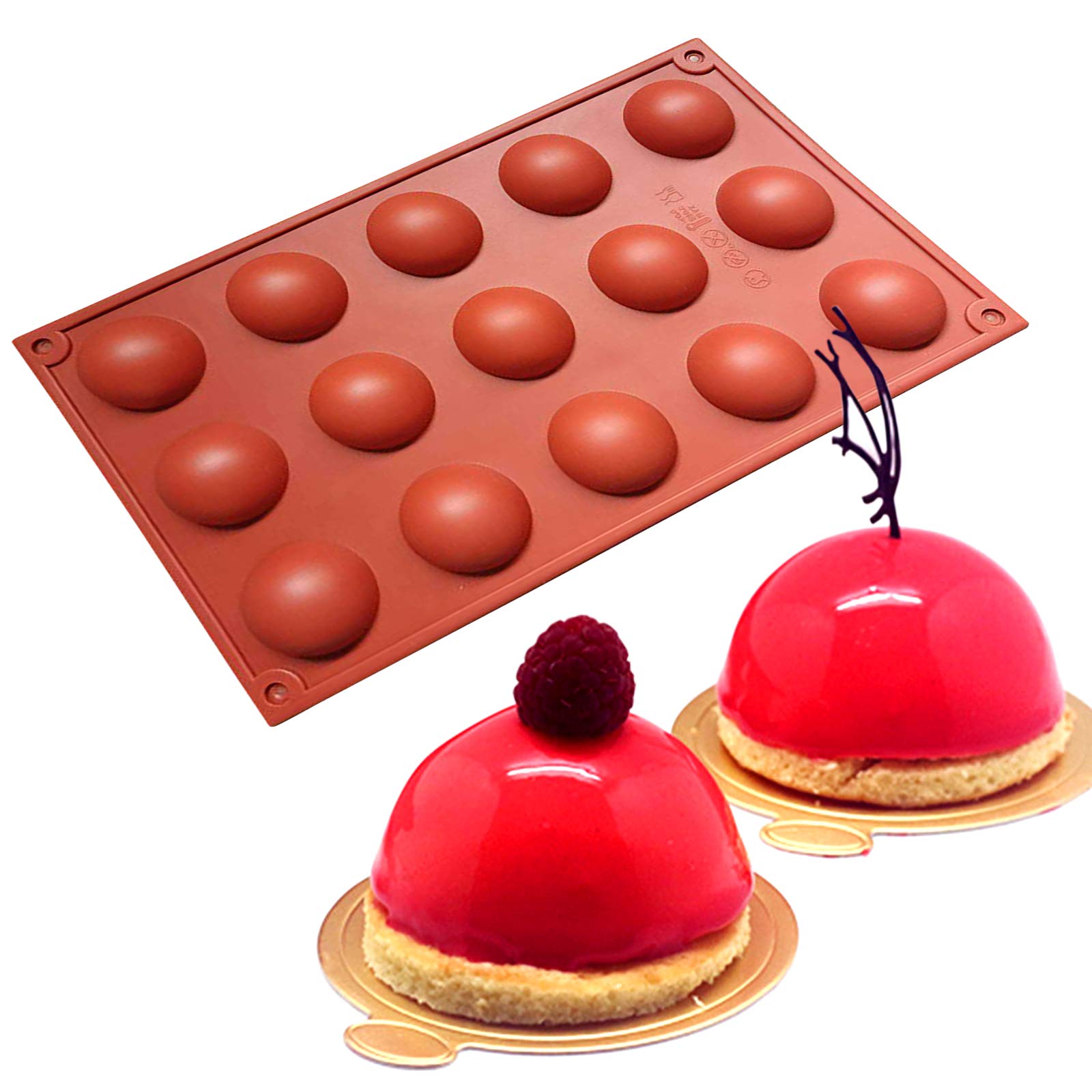 Premium 15-Cavity Silicone Chocolate Molds Set - Non-Stick Round Semi Sphere Cocoa Bomb Molds (2 Pack) for Baking, Cake Decorating, Jelly & Dome Mousse - Perfect for DIY Desserts, Holiday Treats & Party Favors