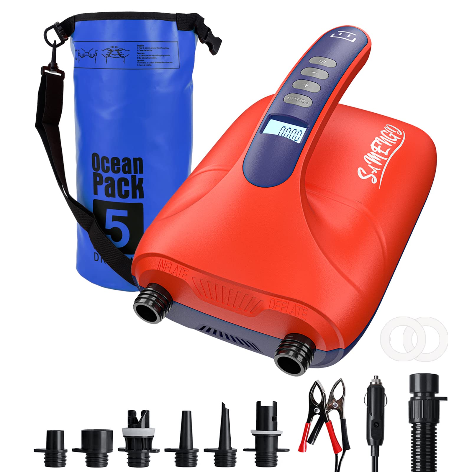 **12V DC Dual Stage SUP Pump with Auto-Off - High Pressure Electric Air Pump for Inflatable Paddle Boards, Boats, Air Mattresses & Tents - Includes Waterproof Bag & Hose (Perfect for Beach, Camping & Water Sports)**