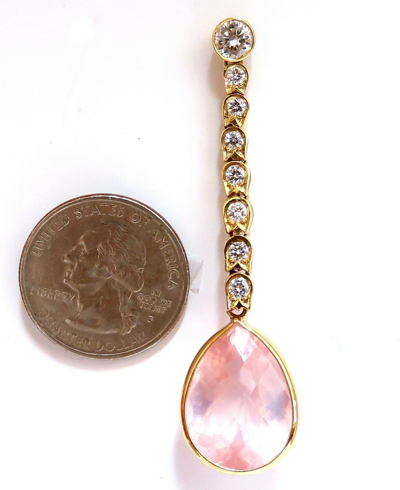 36.34ct Natural Rose Quartz Diamond Dangle Earrings 14K Gold - Elegant Pink Gemstone Jewelry for Women, Perfect for Weddings, Parties & Special Occasions