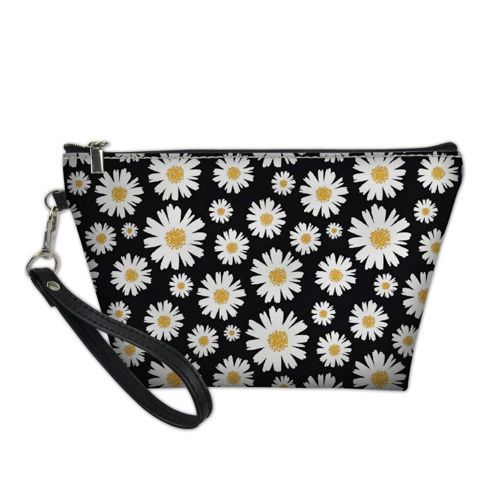 **AMZBeauty Daisy Makeup Bag – PU Leather Travel Cosmetic Pouch with Zipper, Waterproof Toiletry Organizer for Women | Perfect for Travel, Gym & Daily Essentials**