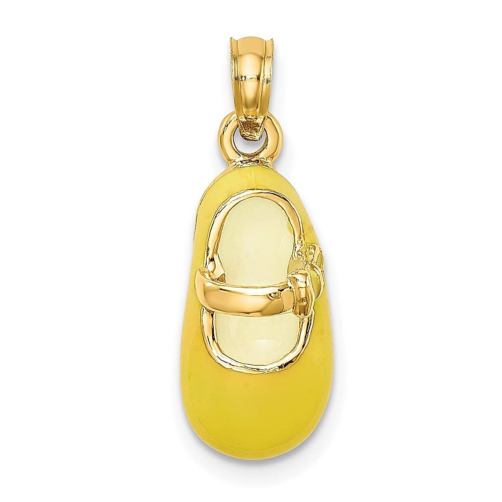 14K Yellow Gold 3D Enamel Baby Shoe Charm Necklace Pendant - Elegant Fine Jewelry Gift for Women - Perfect for Baby Showers, Christenings & Mother's Day