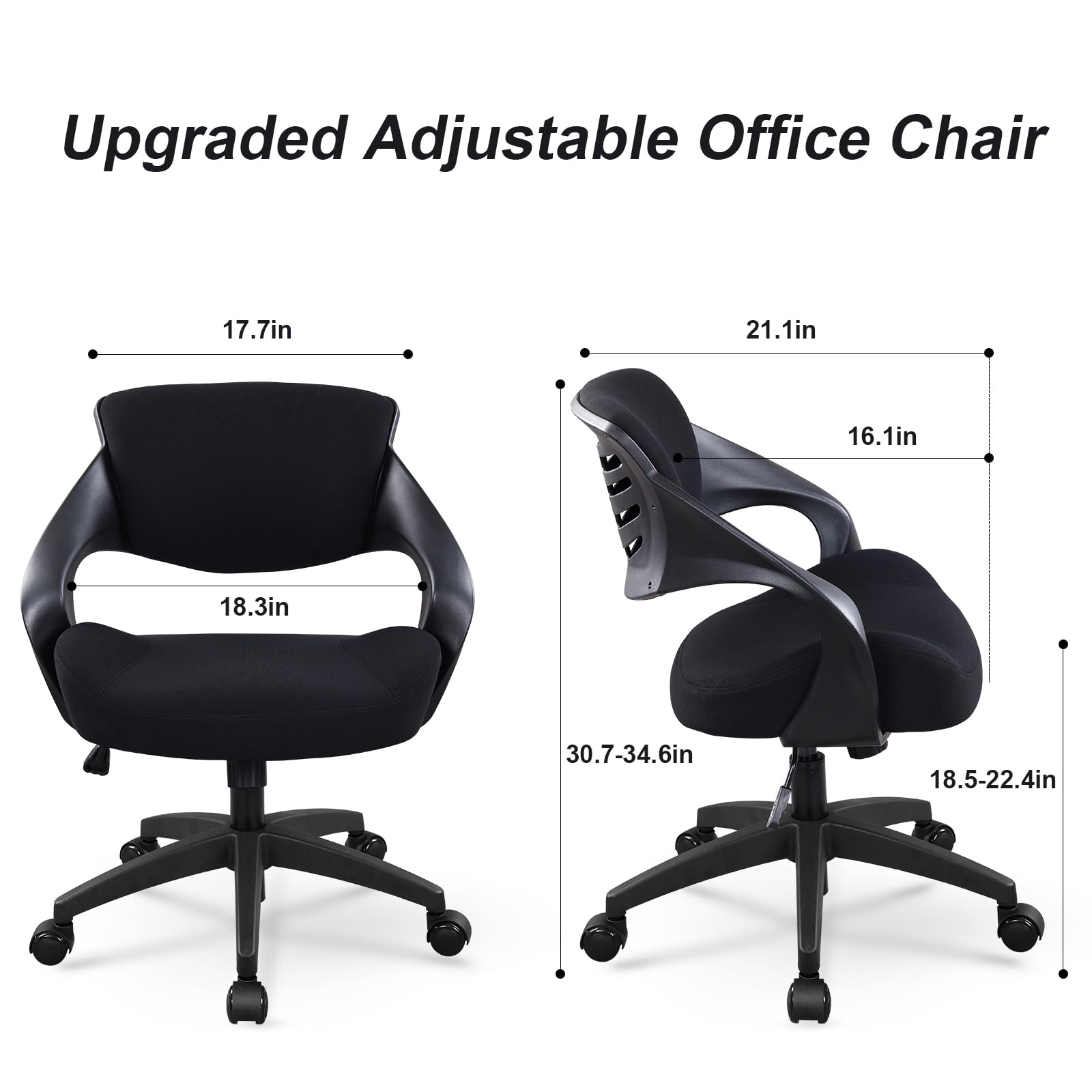 Ergonomic Office Chair with Lumbar Support - 360° Swivel Computer Desk Chair, Adjustable Height Task Chair for Home & Office - Black - Perfect for Long Work Hours and Gaming Sessions