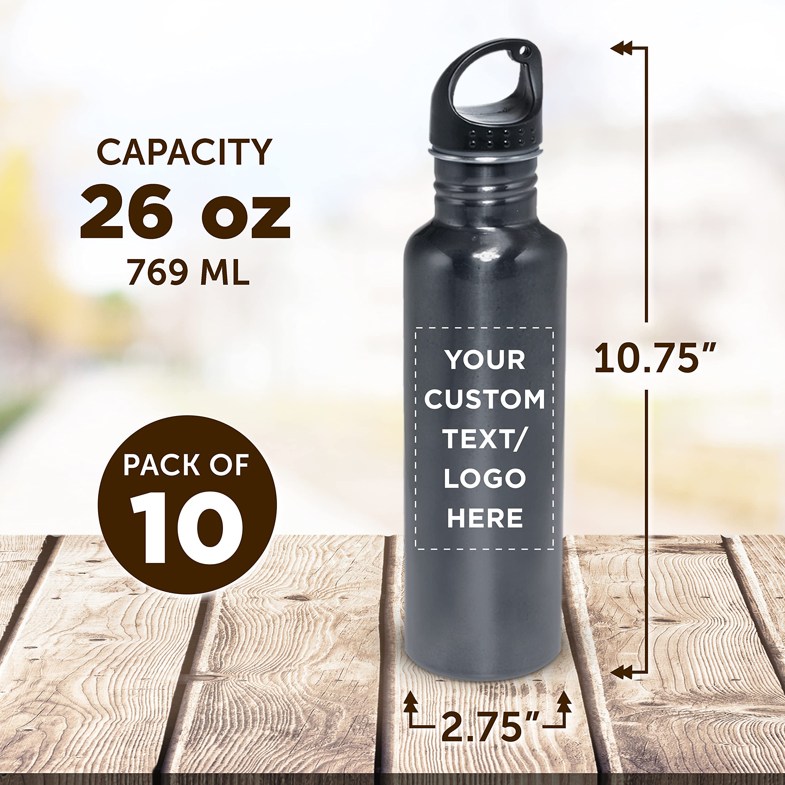 Custom Stainless Steel Water Bottles 26oz (Set of 10) - Personalized Bulk Pack, Reusable & Leak Proof - Ideal for Gym, Hiking, Camping, Outdoor Sports - Eco-Friendly Grey Water Bottles - Perfect for Office, School, Travel and Everyday Hydration