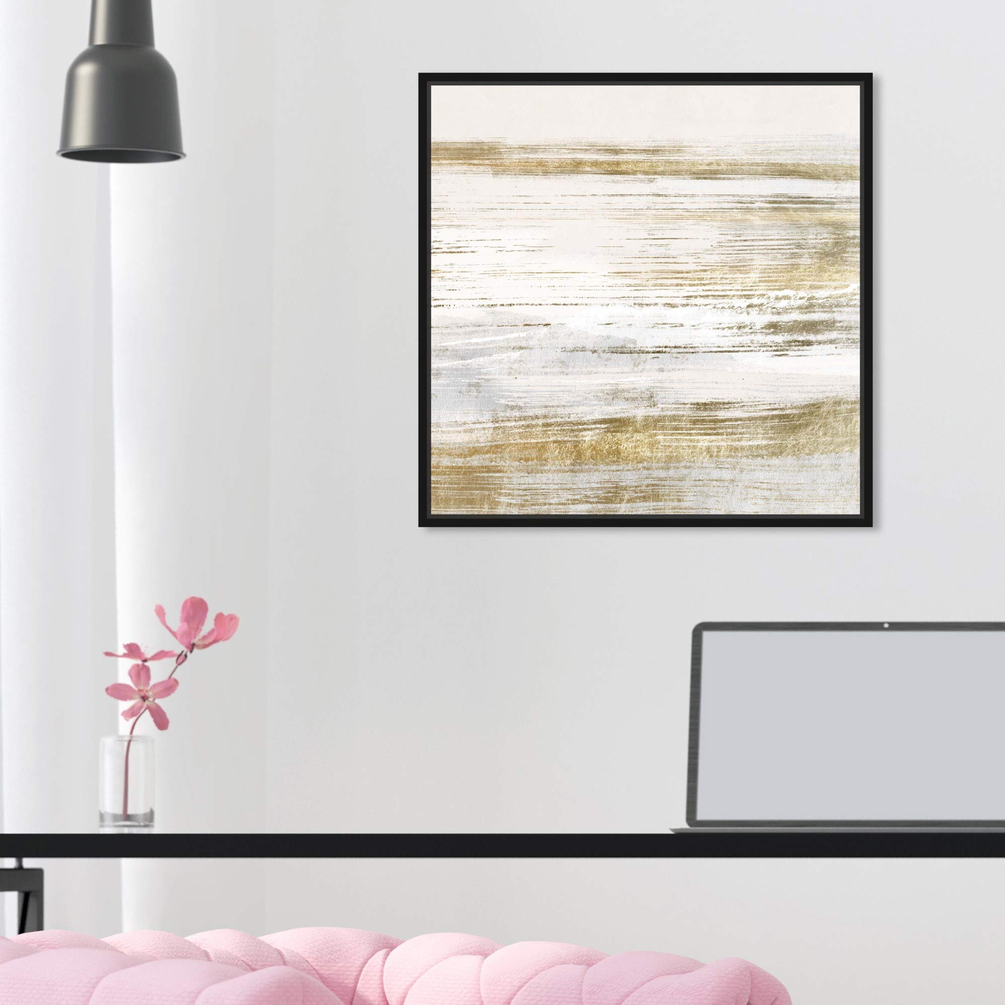 Abstract Wall Art Canvas Print 'Blush Romance Gold' - 16x16 Inch Black Framed Home Decor Painting | Perfect for Living Room, Bedroom & Office Decoration