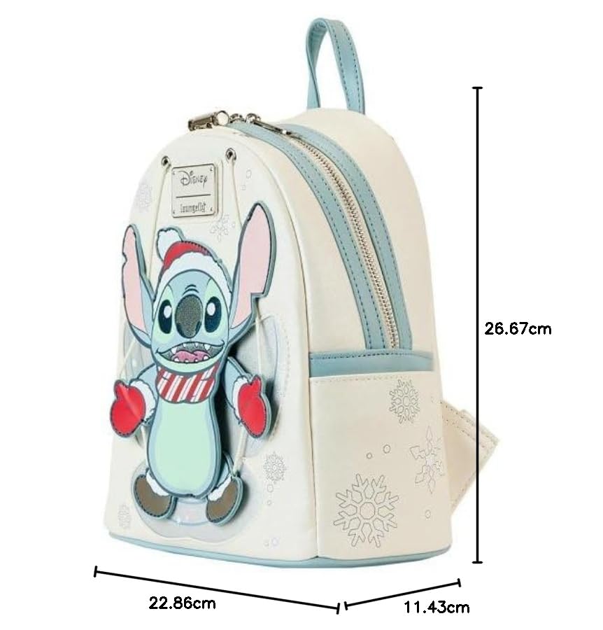 Loungefly Disney Stitch Snow Angel Mini Backpack - Cute Cosplay Accessory for Disney Fans | Perfect for Theme Parks, Conventions & Everyday Use