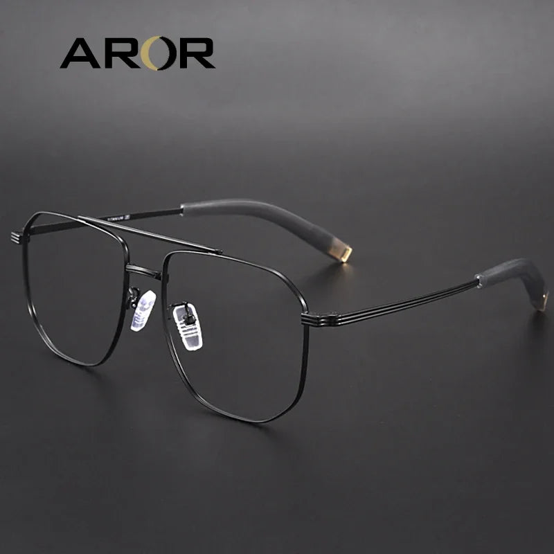 Aror Unisex Full Rim Square Double Bridge Titanium Eyeglasses 40942 - Lightweight Durable Frame for Men & Women - Perfect for Reading, Working & Daily Wear