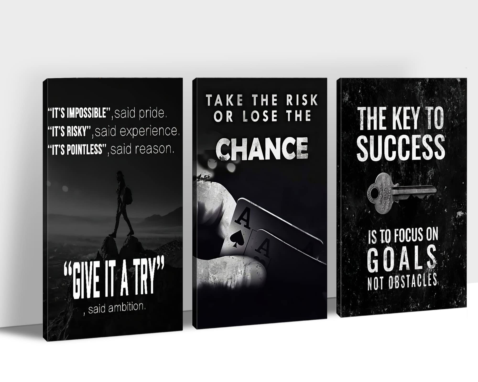 3-Piece Motivational Wall Art Set - Inspirational Quotes Canvas Prints for Office & Home Decor (20”x30”x3) - Black & White Positive Affirmation Posters - Perfect for Workspace, Living Room & Corporate Gifts