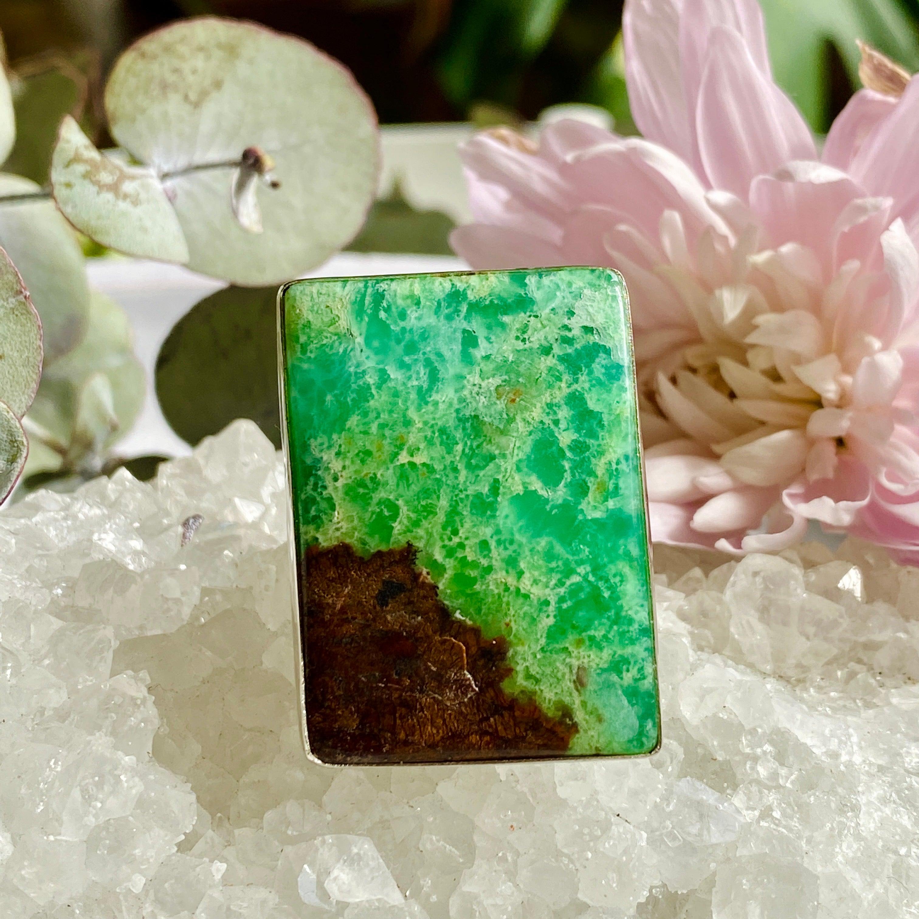 Chrysoprase Rectangle Ring Size 10.5 - KRGJ673 | Elegant Green Gemstone Jewelry for Women, Perfect for Weddings, Parties & Everyday Wear