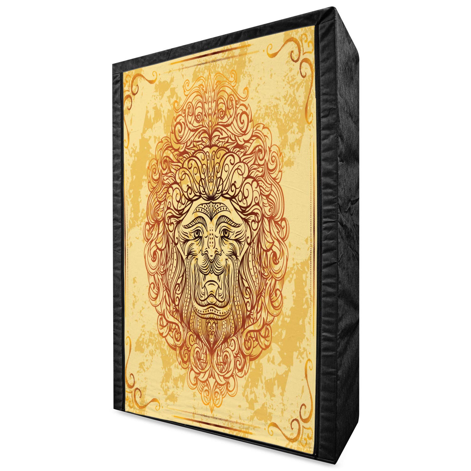 Ambesonne Savannah Portable Fabric Wardrobe - Zodiac Lion Baroque Design on Vintage Background, 42.5