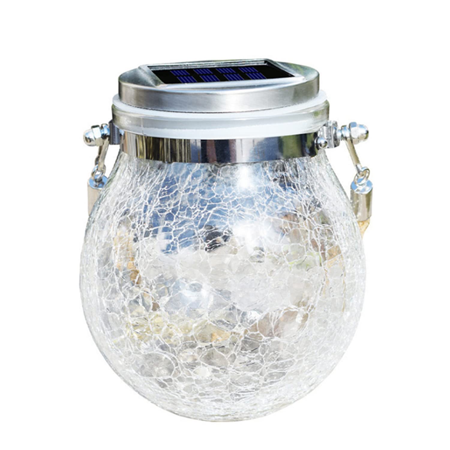 2 Pack Solar Mason Jar Lights Outdoor - Waterproof LED Cracked Glass Jar Fairy Lights for Garden, Yard, Party, Wedding & Events (Warm White) | Romantic Patio, Porch & Backyard Decoration