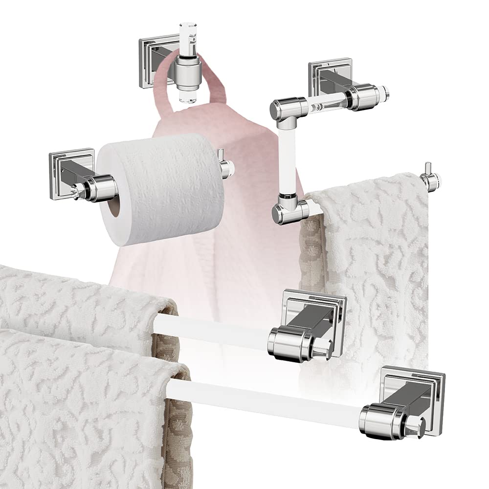 Amerock Glacio 5-Piece Bathroom Accessories Set in Clear Chrome Finish - Modern Vanity Organizer for Towel Bars, Soap Dispenser & More