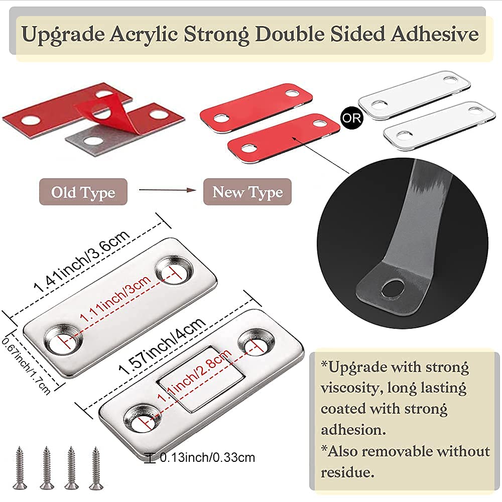 Jiayi 2 Pack L-Shaped Cabinet Magnetic Catch + 8 Pack Ultra Thin Magnet Cabinet Door Catch - Strong Adhesive Drawer Magnets & Magnetic Closures for Kitchen, Closet, Bathroom & Furniture (Perfect for Sliding Doors, Cabinets & Drawers)