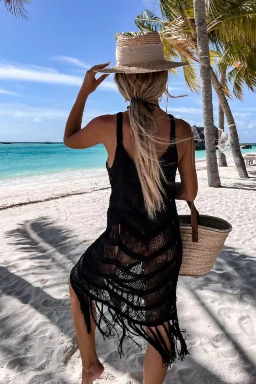 Stylish Fringe Scoop Neck Resort Cover Up - Lightweight Beach Dress for Women - Perfect for Poolside, Vacation & Summer Outfits