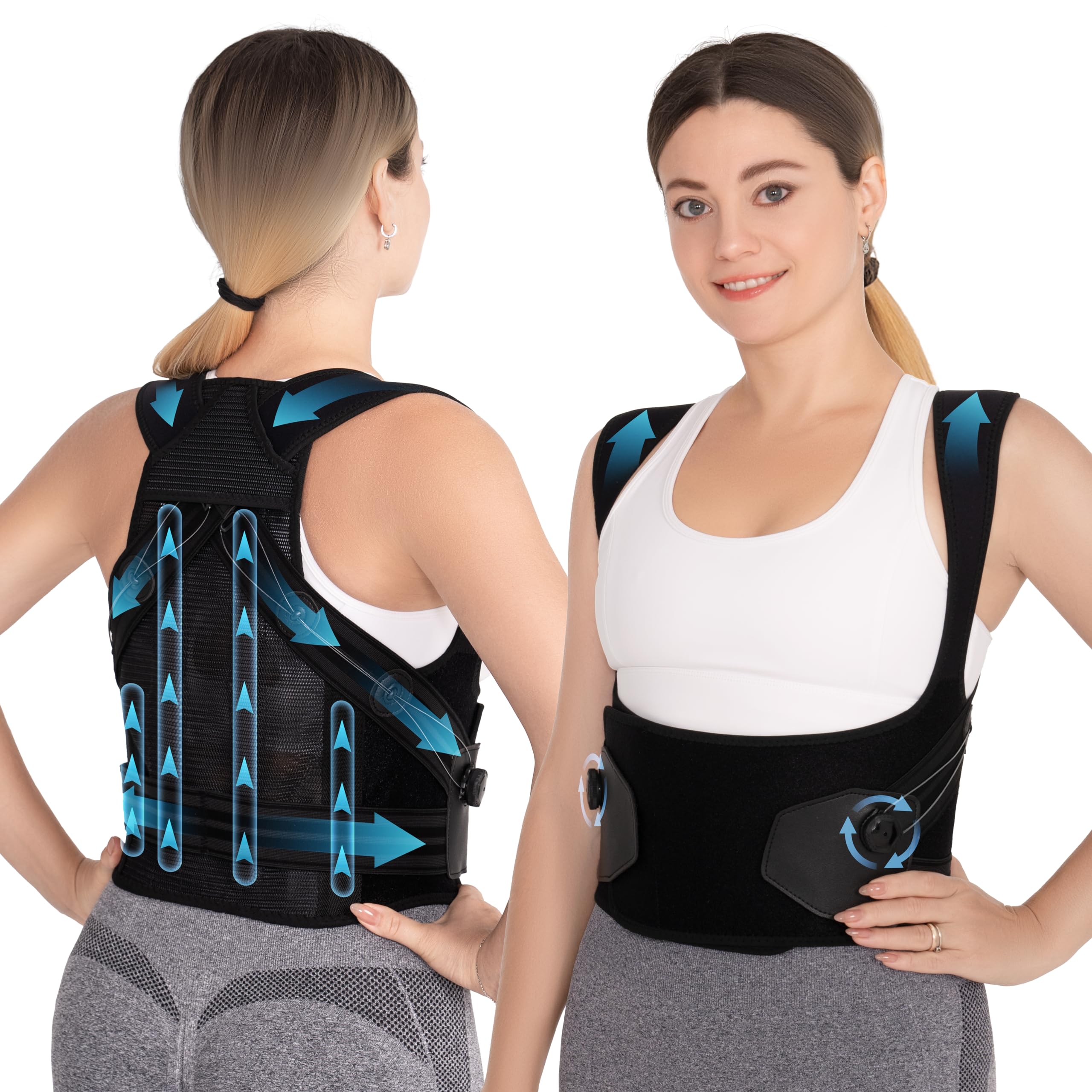 Upgrade Posture Corrector for Women & Men - Adjustable Back Brace & Shoulder Straightener with Knob & Wire Support - Relieve Back Pain, Correct Scoliosis & Hunchback - Ideal for Office Work, Driving & Daily Activities