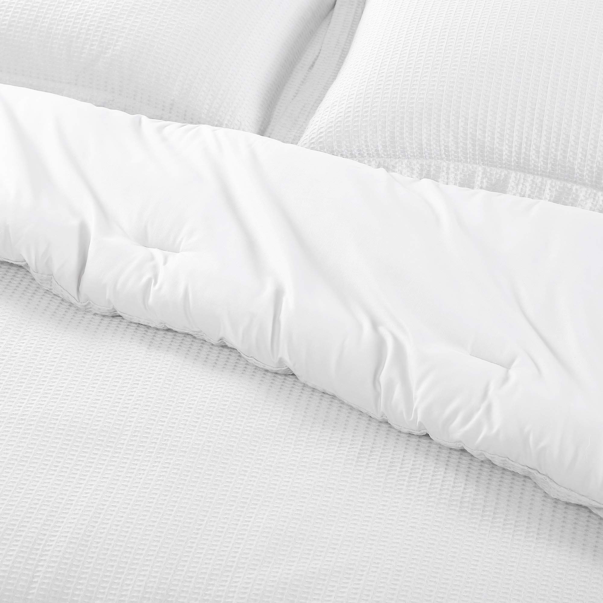 Brielle Pierce 100% Cotton Soft Waffle Textured Comforter Set - Breathable & Hypoallergenic Bedding - White Full/Queen Size - Perfect for Cozy Bedrooms & Guest Rooms