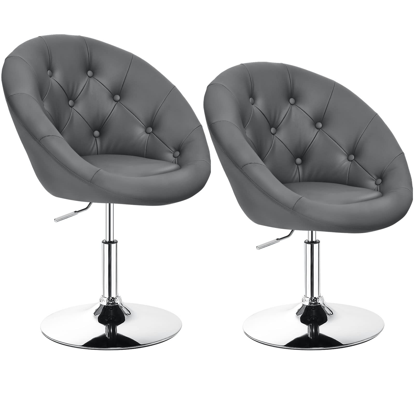 Giantex Swivel Round Tufted Vanity Chair Set of 2 - Adjustable Height Tilt Makeup Stool with Backrest, Modern Accent Chair for Living Room, Beauty Salon, Barber Shop & Home Makeup Room - Perfect for Dressing Table, Vanity Desk & Beauty Parlor Styling Station