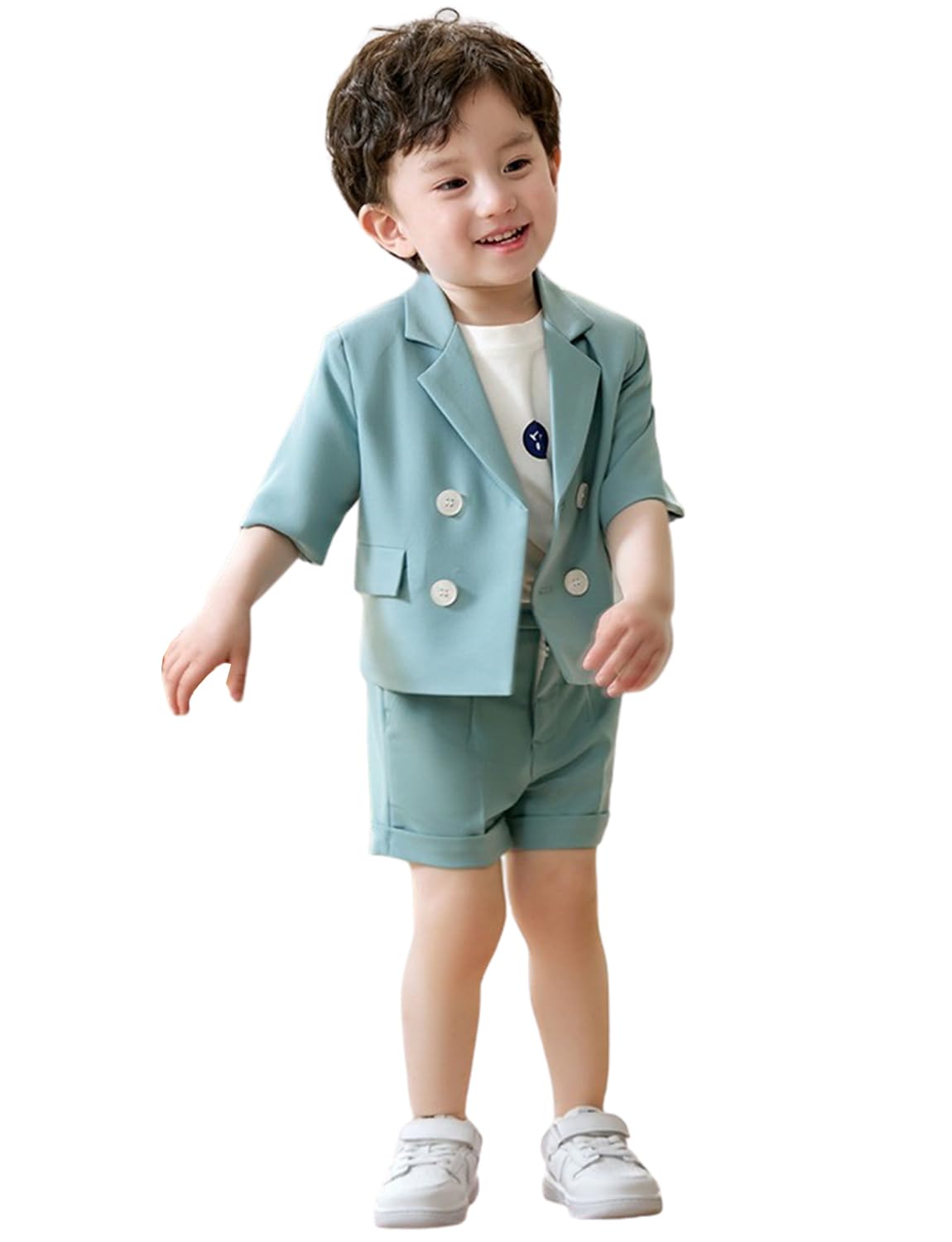 DRKOBR Boys' Short Suit Set - Notch Lapel Short Sleeve Jacket & Matching Shorts | Formal & Casual Tuxedo Outfit for Weddings, Parties & Special Occasions