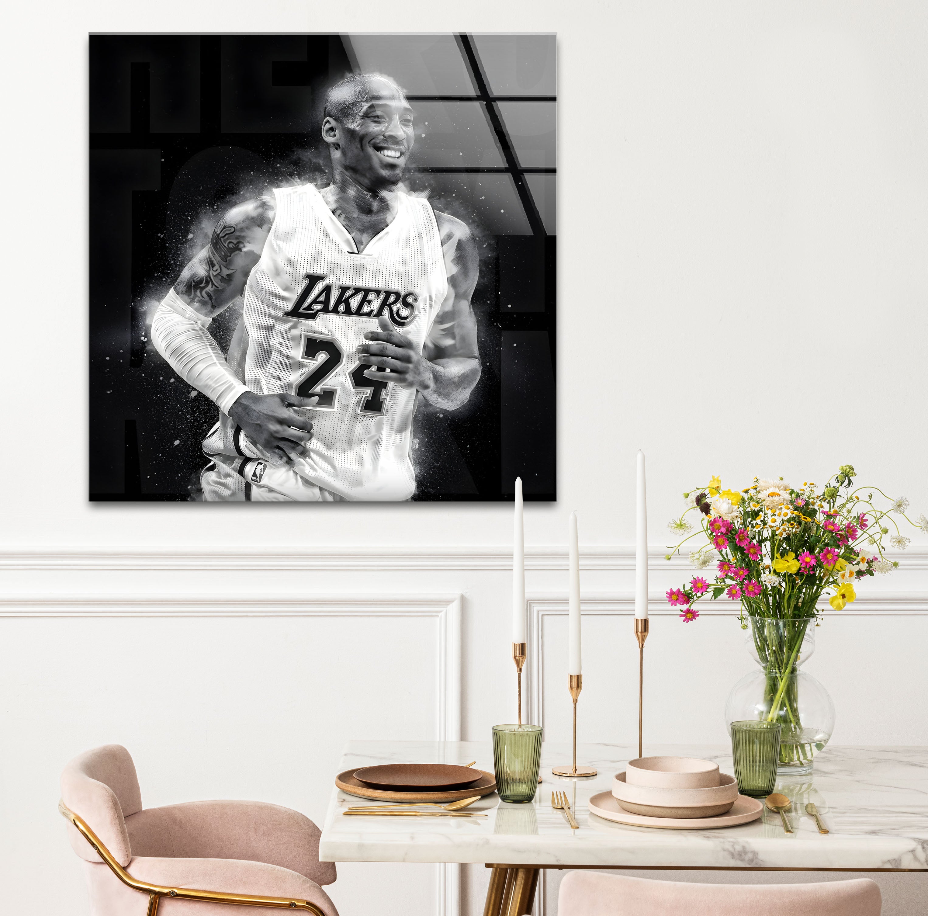Kobe Bryant Glass Wall Art - Black and White Basketball Decor for Home, Office, or Man Cave - Perfect for Lakers Fans & NBA Memorabilia Collectors