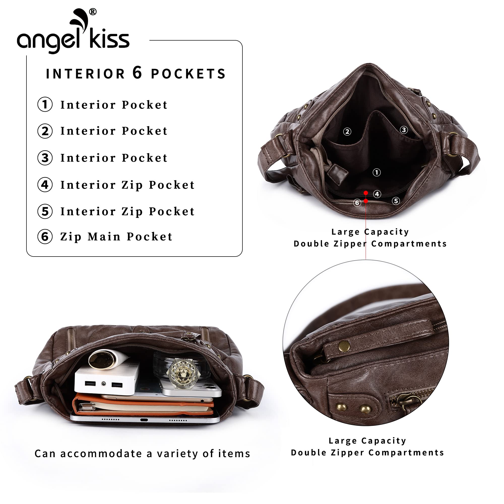 Angel Kiss Women's Crossbody Shoulder Bag - Multi-Pocket Soft Hobo Purse for Daily Use | Medium Size | Perfect for Work, Travel & Shopping