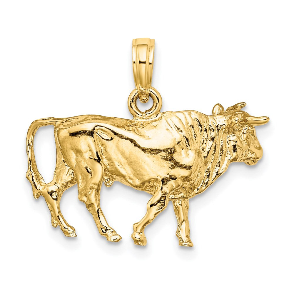 Gold Large 3D Bull with Horns Pendant Necklace - Model K6521 - Perfect for Men's Fashion Jewelry & Gift Giving