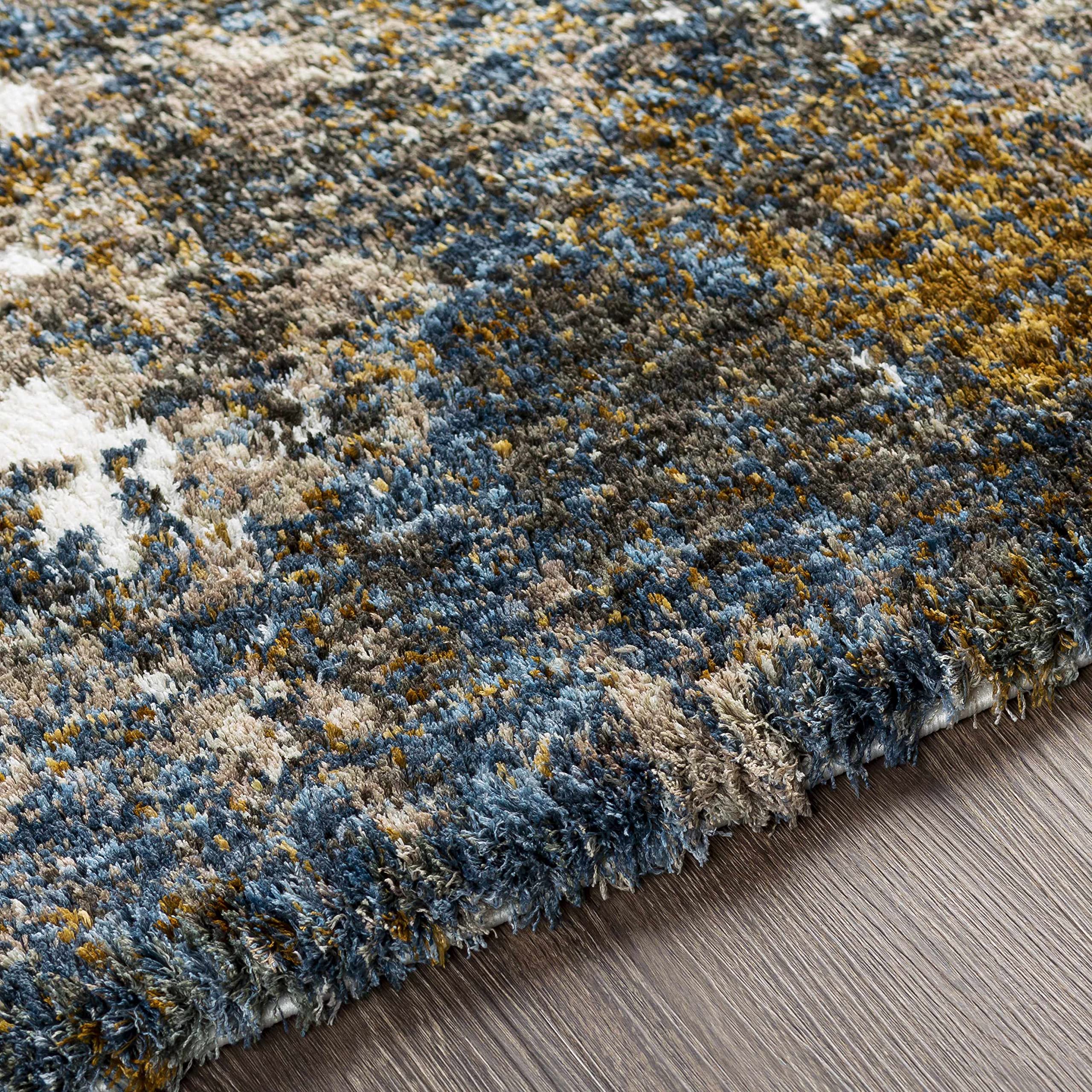 Lafontaine Plush Pile Area Rug for Living Room & Bedroom - Soft Beige, Brown, Blue 2' x 3' - Perfect for Cozy Home Decor & Warm Floor Comfort
