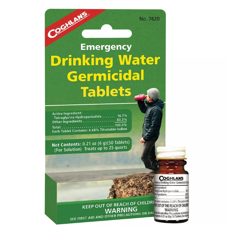 Coghlan's Emergency Drinking Water Tablets - 50 Count, Water Purification Tablets for Camping, Hiking, Survival & Emergency Preparedness - Safe for Travel, Backpacking & Outdoor Adventures