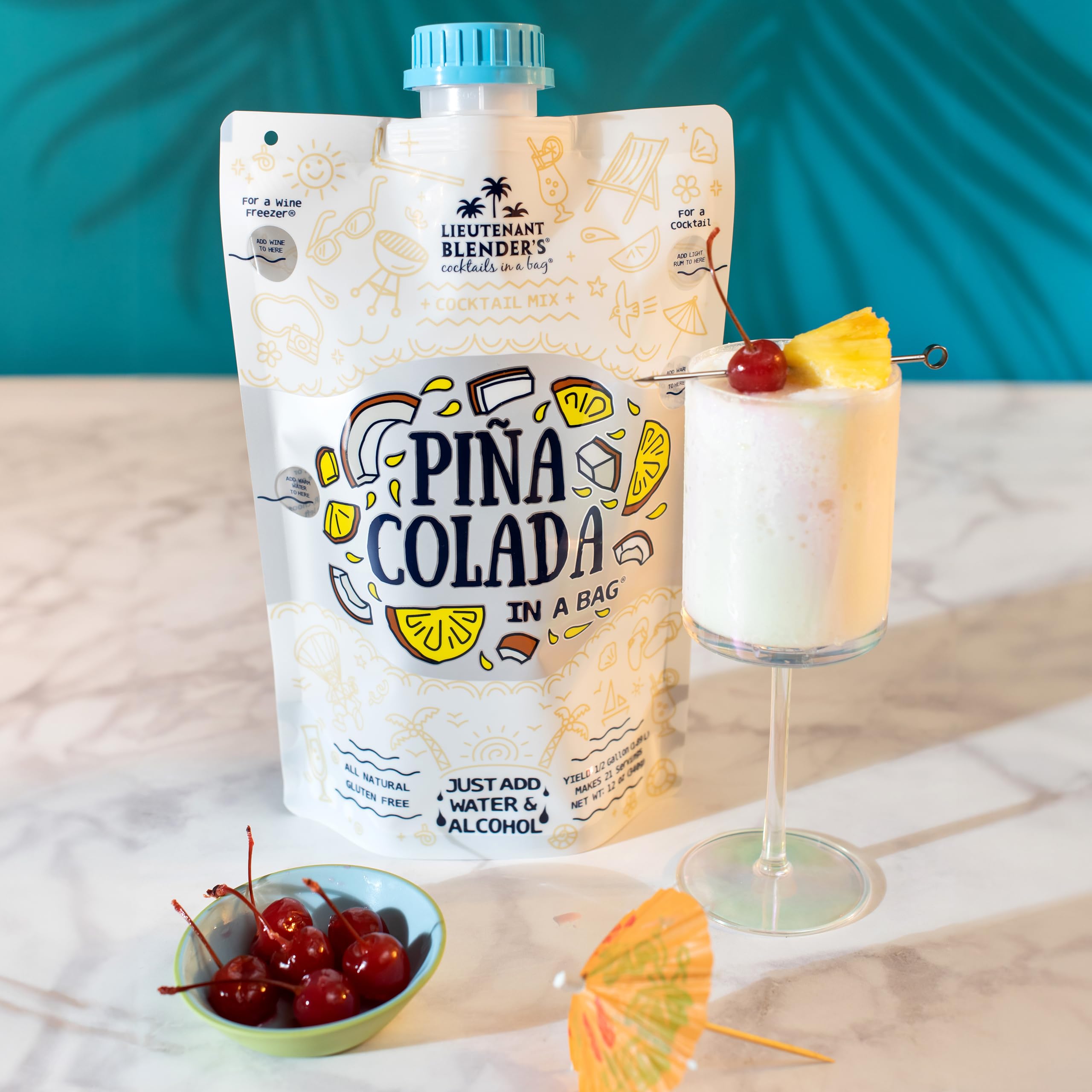 Premium Pina Colada Drink Mix in a Bag – Makes 1/2 Gallon of Slushie Cocktail – Easy Tropical Cocktail, Wine Slushie & Mocktail Mix – Perfect for Parties, BBQs & Summer Drinks (Pack of 5)