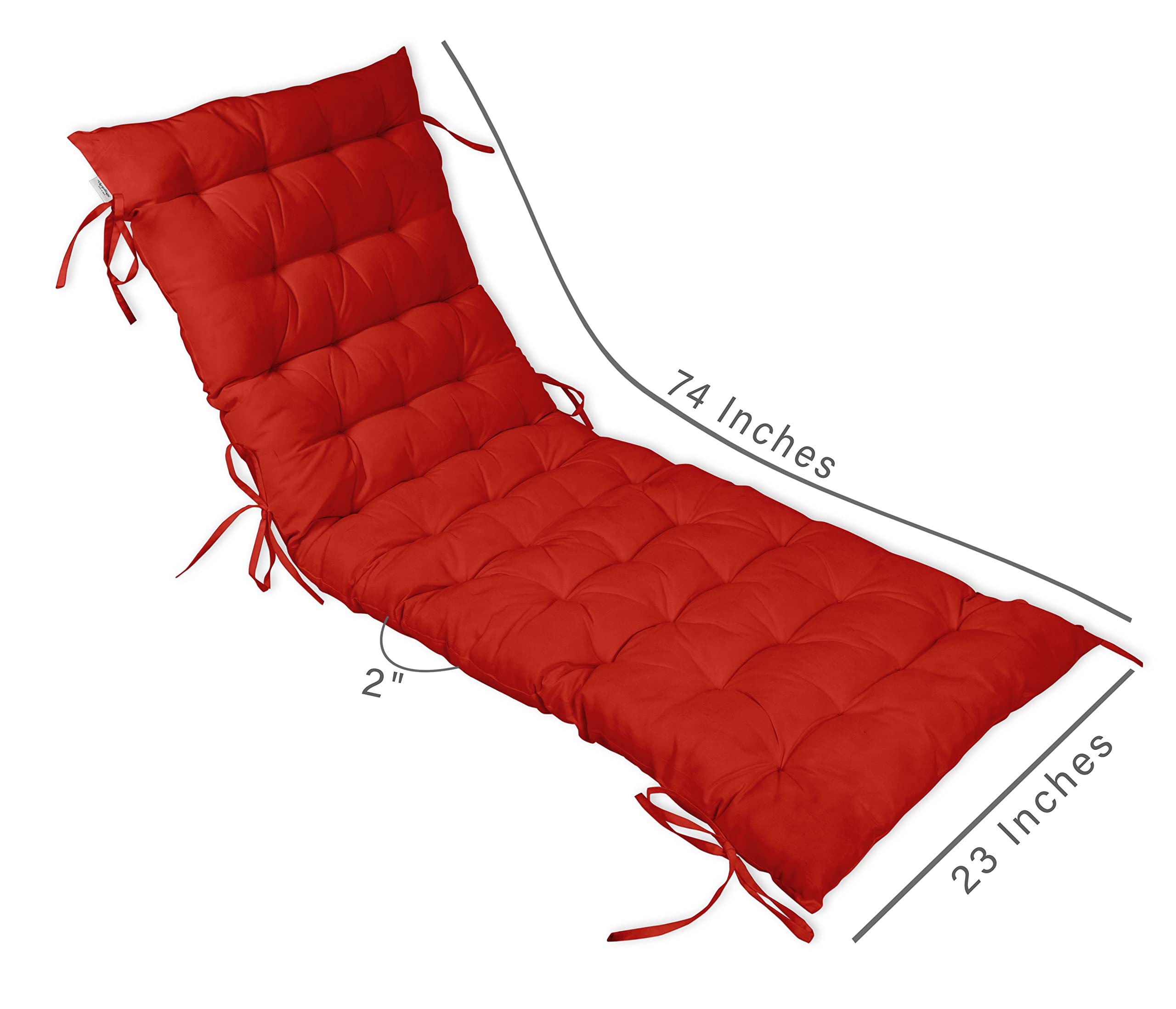 Quilted Thick Padded Seat Cushion for Rocking Chair, Sofa, Chaise Recliner - 74 x 23 Inches - Red - Perfect for Outdoor Garden, Terrace, and Bench Use