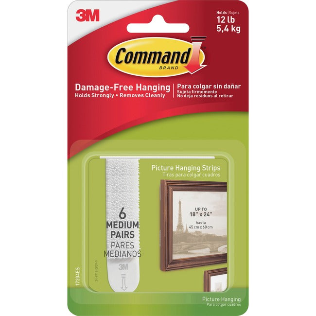 17204Es Medium Picture Hanging Strips, 6 Pairs - Damage-Free Wall Hanging Solution for Photos, Frames & Home Decor
