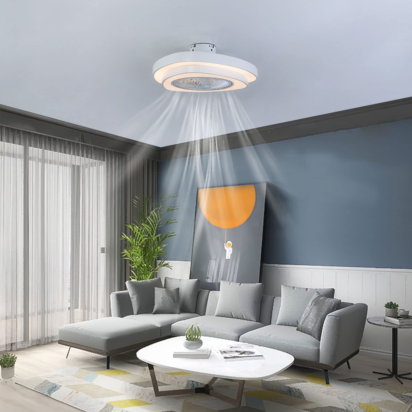 24 Inch Flush Mount LED Ceiling Fan with Light - Low Profile Enclosed Design, 3 Color Temperatures & 3 Speed Settings, Remote Control - Perfect for Bedrooms, Living Rooms, and Home Offices