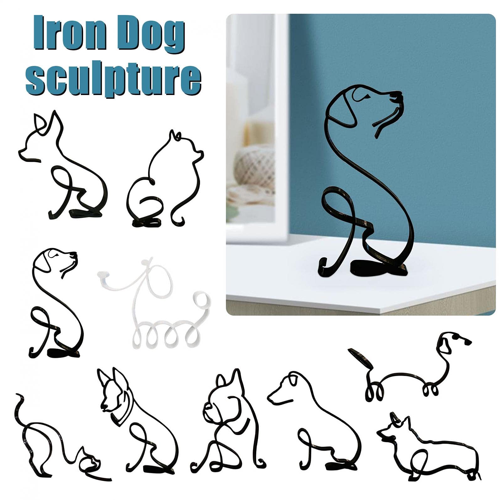 Dirk41 Minimalist Metal Dog Wall Sculpture - Abstract Geometric Wire Art Statue for Home Decor | Modern Living Room, Bedroom & Office Wall Art Decorations